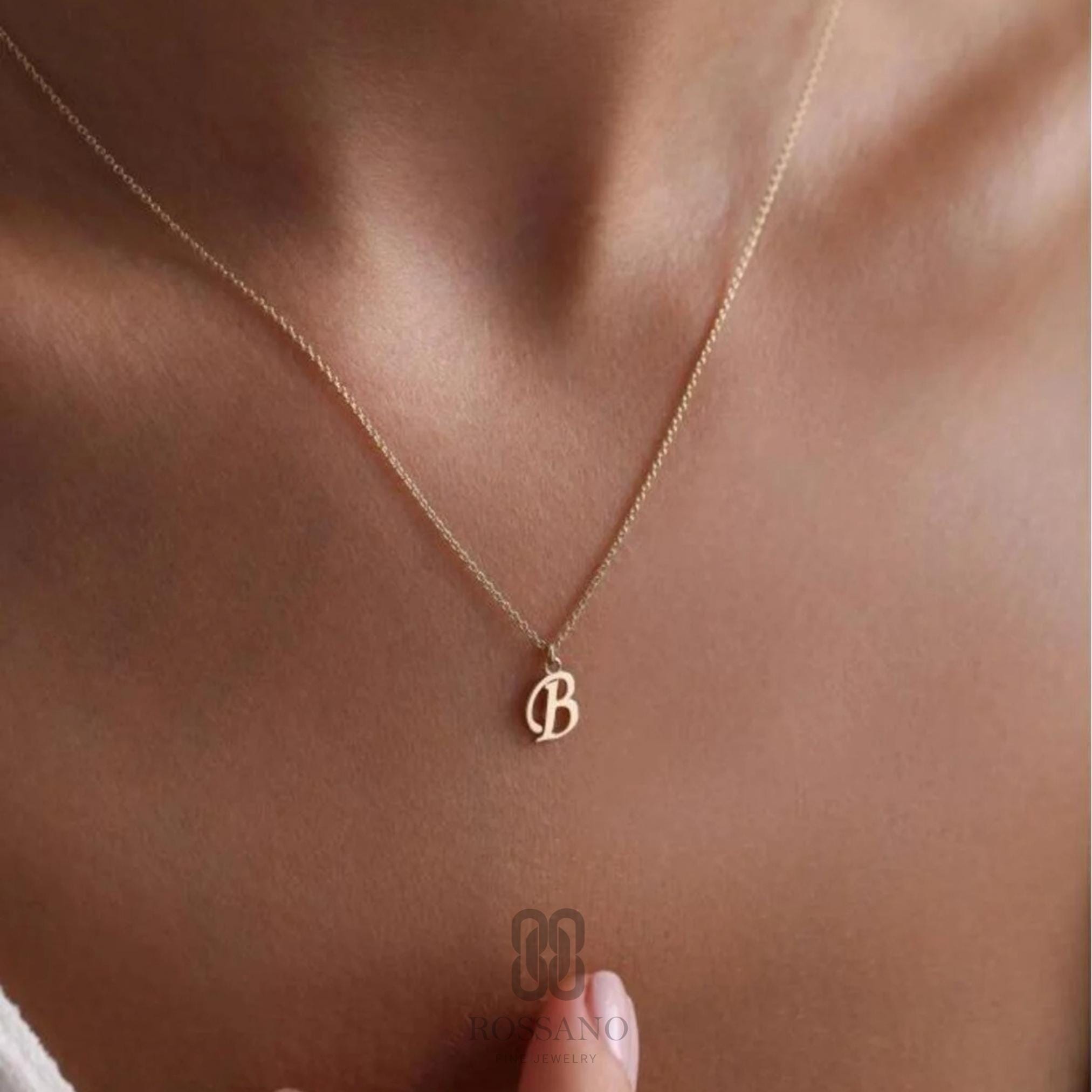 14K Gold Cursive Initial Necklace, Dainty Letter Pendant, Minimalist Gold Chain, Personalized Jewelry, Stackable Everyday Necklace