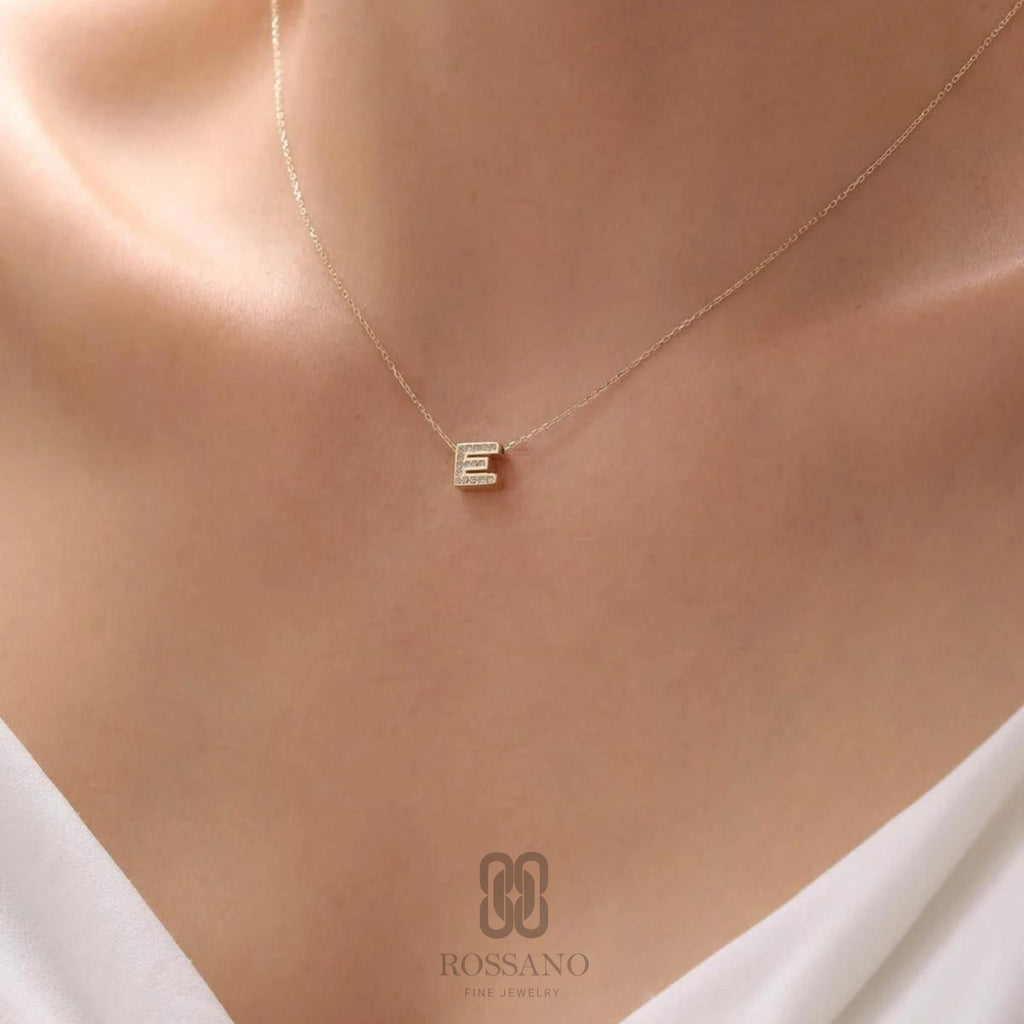 14K Gold Diamond Initial Necklace, CZ Letter Pendant Necklace, Dainty Sparkle Gold Chain, Personalized Minimalist Jewelry, Gift for Her