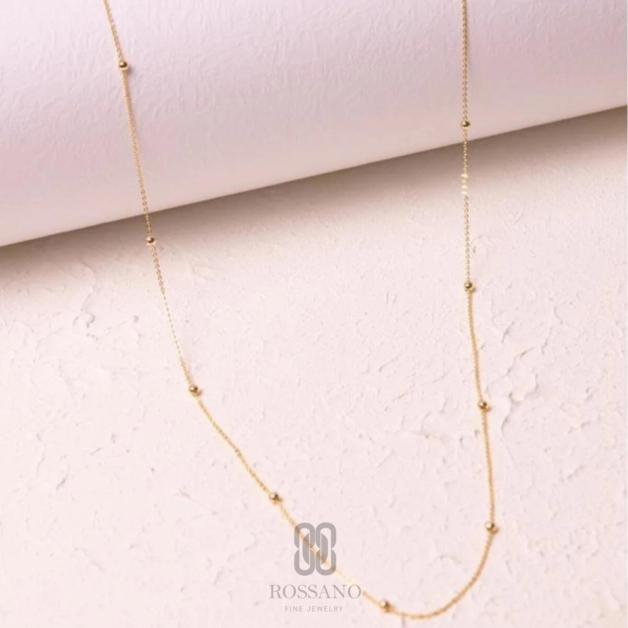 14K Gold Satellite Necklace, Beaded Station Chain Necklace, Dainty Gold Disc Chain, Minimalist Jewelry, Stackable Everyday Necklace, Gift