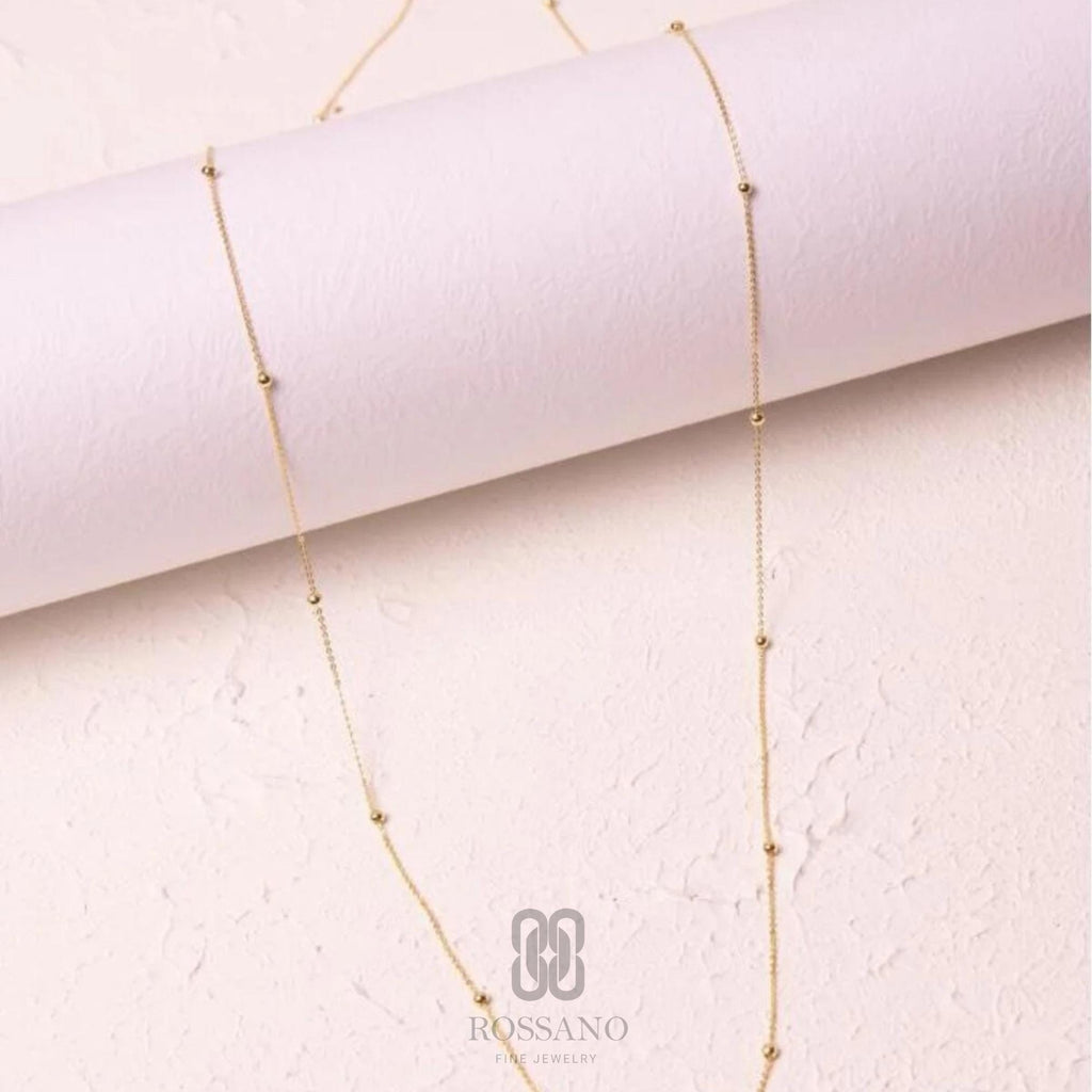 14K Gold Satellite Necklace, Beaded Station Chain Necklace, Dainty Gold Disc Chain, Minimalist Jewelry, Stackable Everyday Necklace, Gift