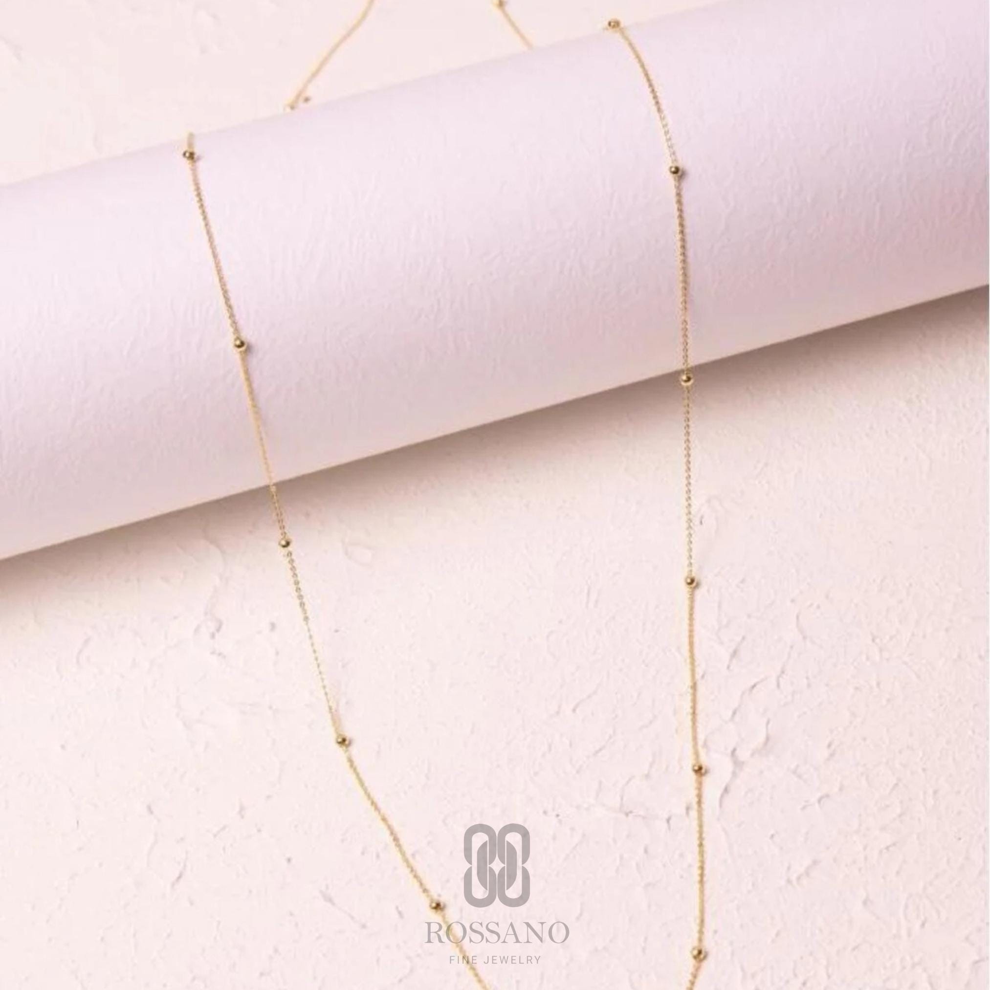 14K Gold Satellite Necklace, Beaded Station Chain Necklace, Dainty Gold Disc Chain, Minimalist Jewelry, Stackable Everyday Necklace, Gift