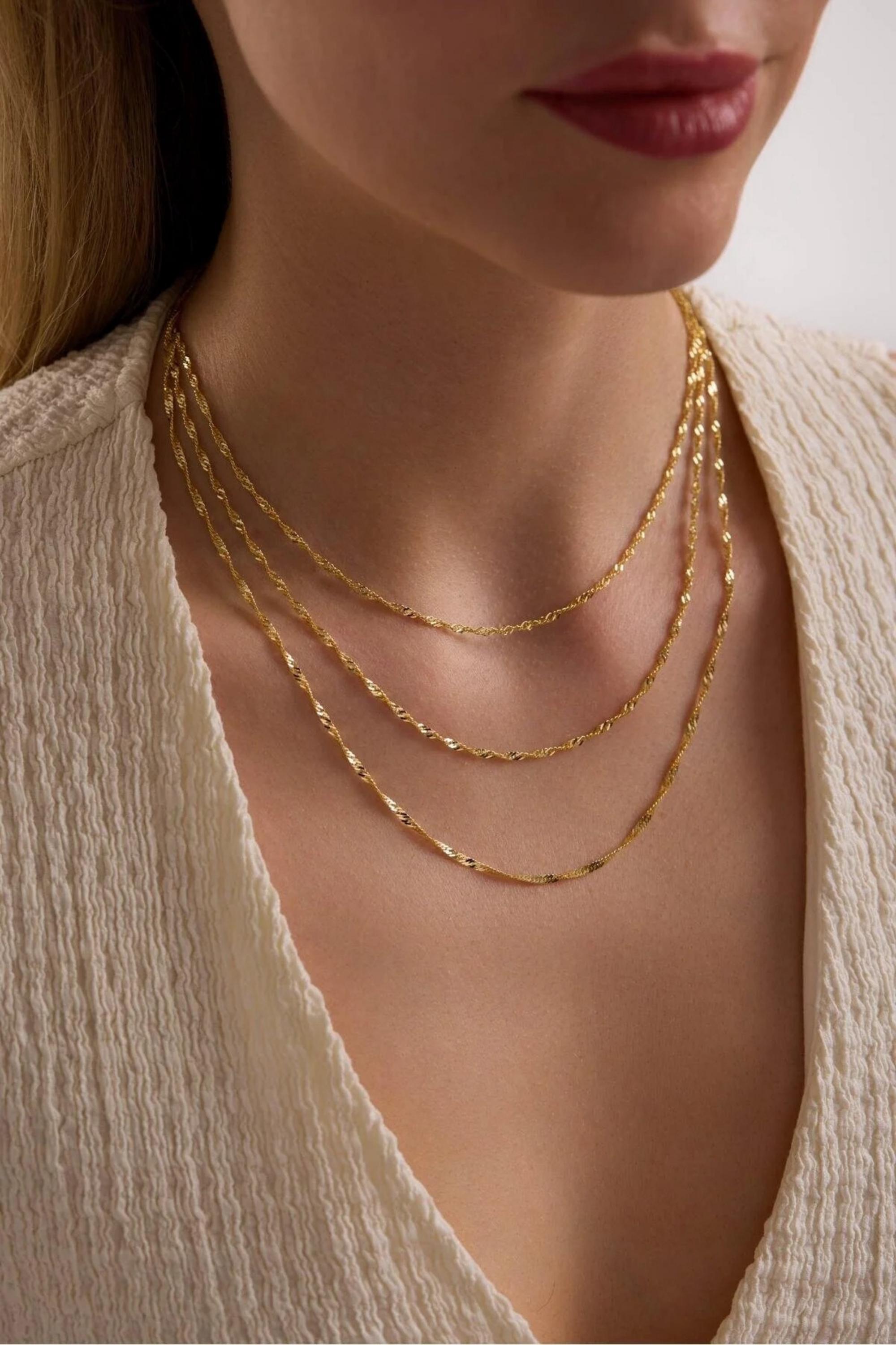 14K Gold 1.5mm Singapore Necklace, Diamond Cut Twisted Gold Chain, Dainty Minimalist Choker, Everyday Stackable Jewelry, Gift for Her