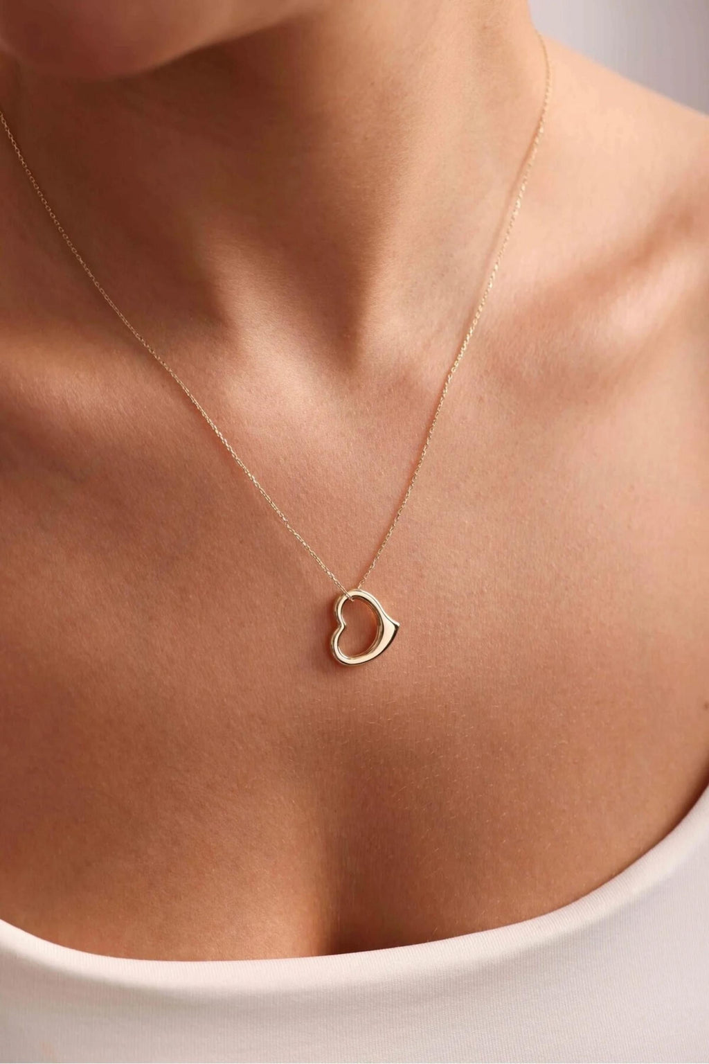 14K Gold Open Heart Necklace, Dainty Gold Necklace, Minimalist Everyday Jewelry, Stackable Gold Necklace, Gift for Her, Valentines Gift