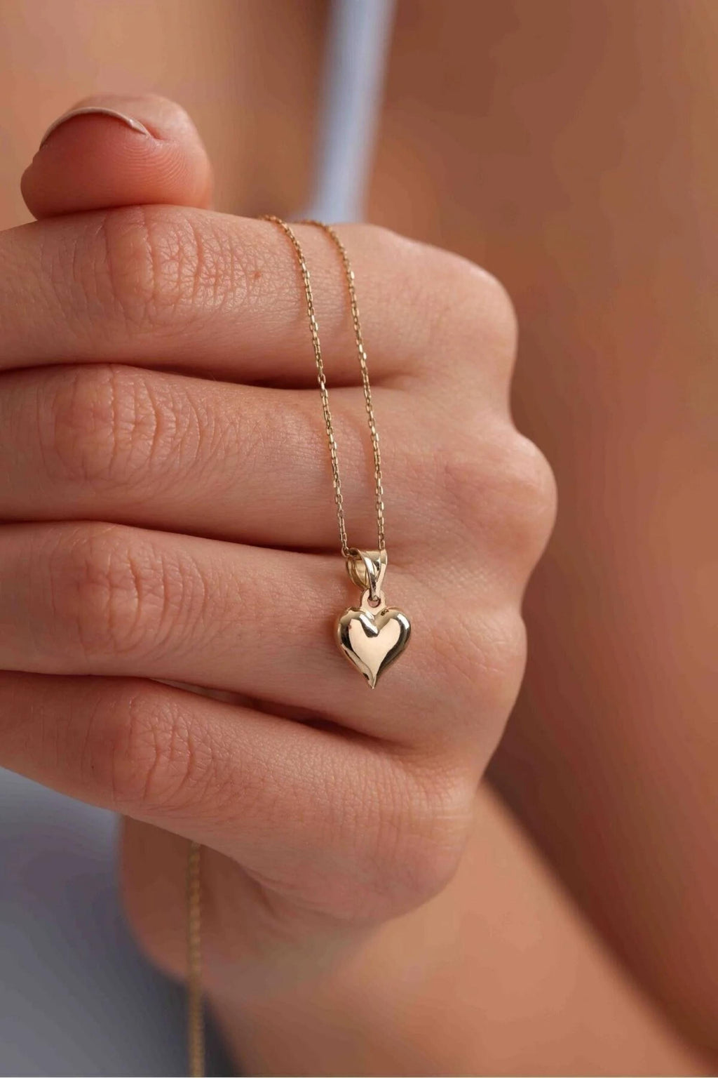 14K Gold Puff Heart Necklace, Dainty Gold Necklace, Minimalist Everyday Jewelry, Stackable Gold Necklace, Gift for Her, Valentines Gift