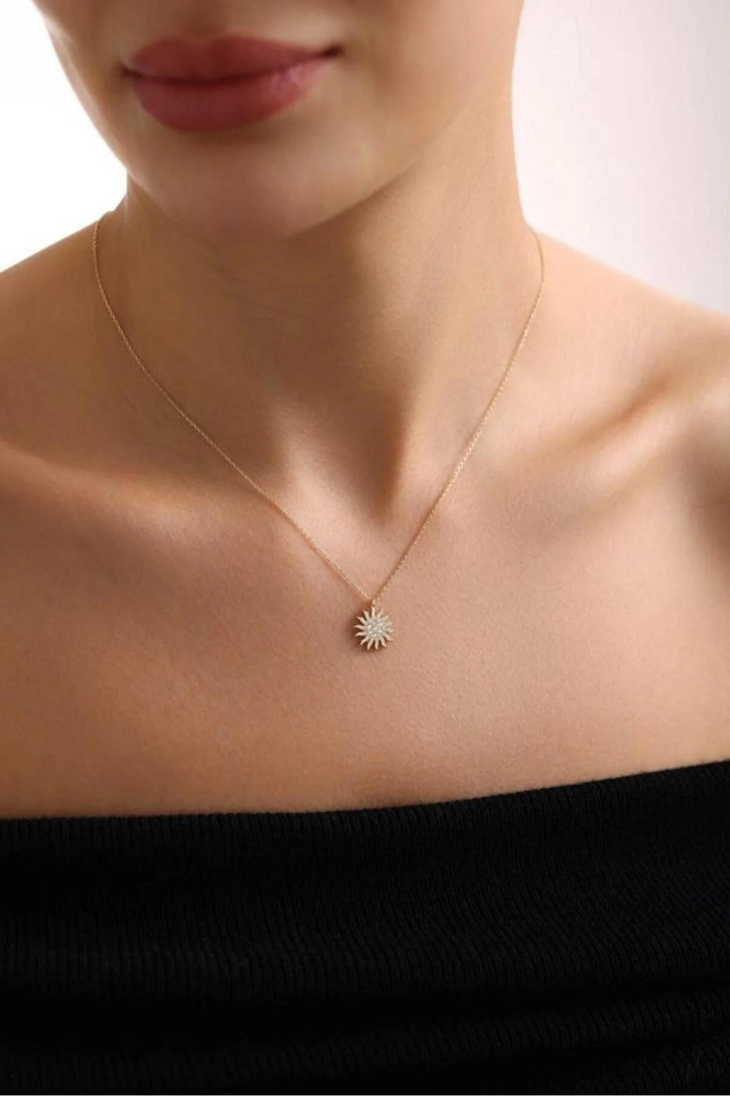 14K Gold Sun Necklace, Dainty Gold Sun Pendant, Minimalist Chain Necklace, Celestial Jewelry, Stackable Everyday Necklace, Gift for Her
