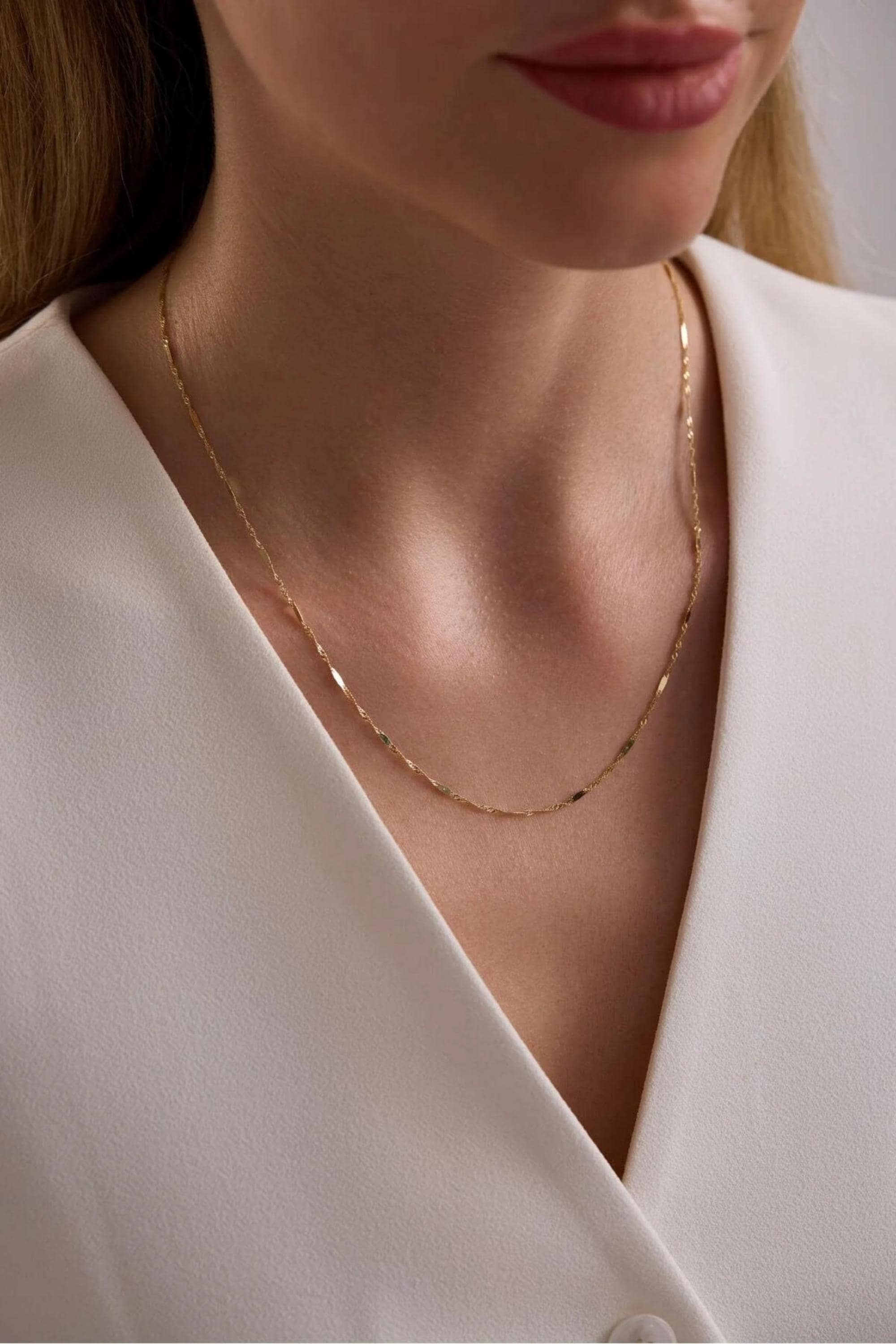 14K Gold Singapore Necklace, Diamond Cut Twisted Gold Chain, Dainty Minimalist Choker, Everyday Stackable Jewelry, Gift for Her