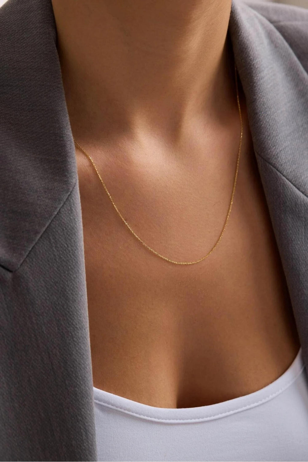 14K Gold Cable Chain Necklace, Dainty Gold Link Chain, Minimalist Everyday Jewelry, Stackable Necklace, Fine Jewelry, Gift for Her