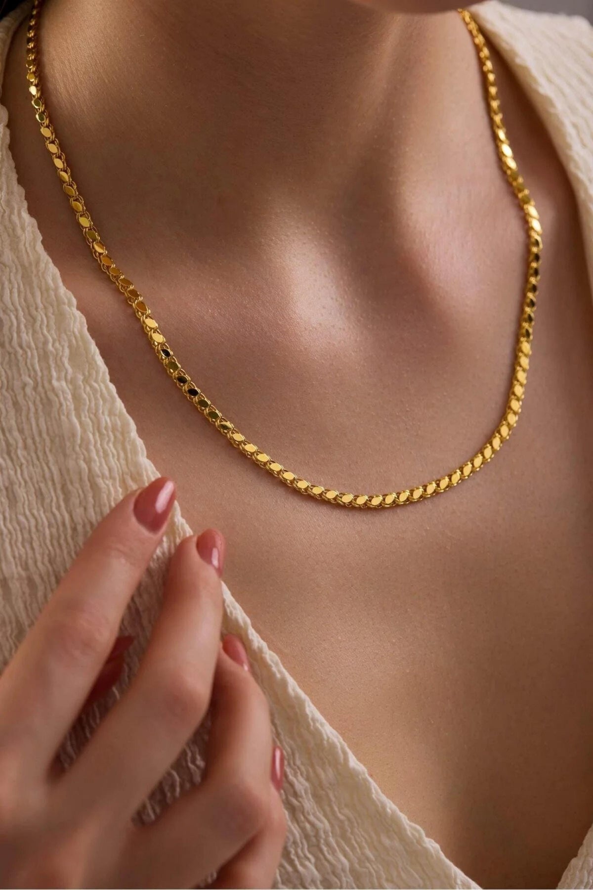 14K Gold 3.50mm Mirror Chain Necklace, Dainty Gold Link Necklace, Minimalist Everyday Jewelry, Stackable Necklace, Gift for Her