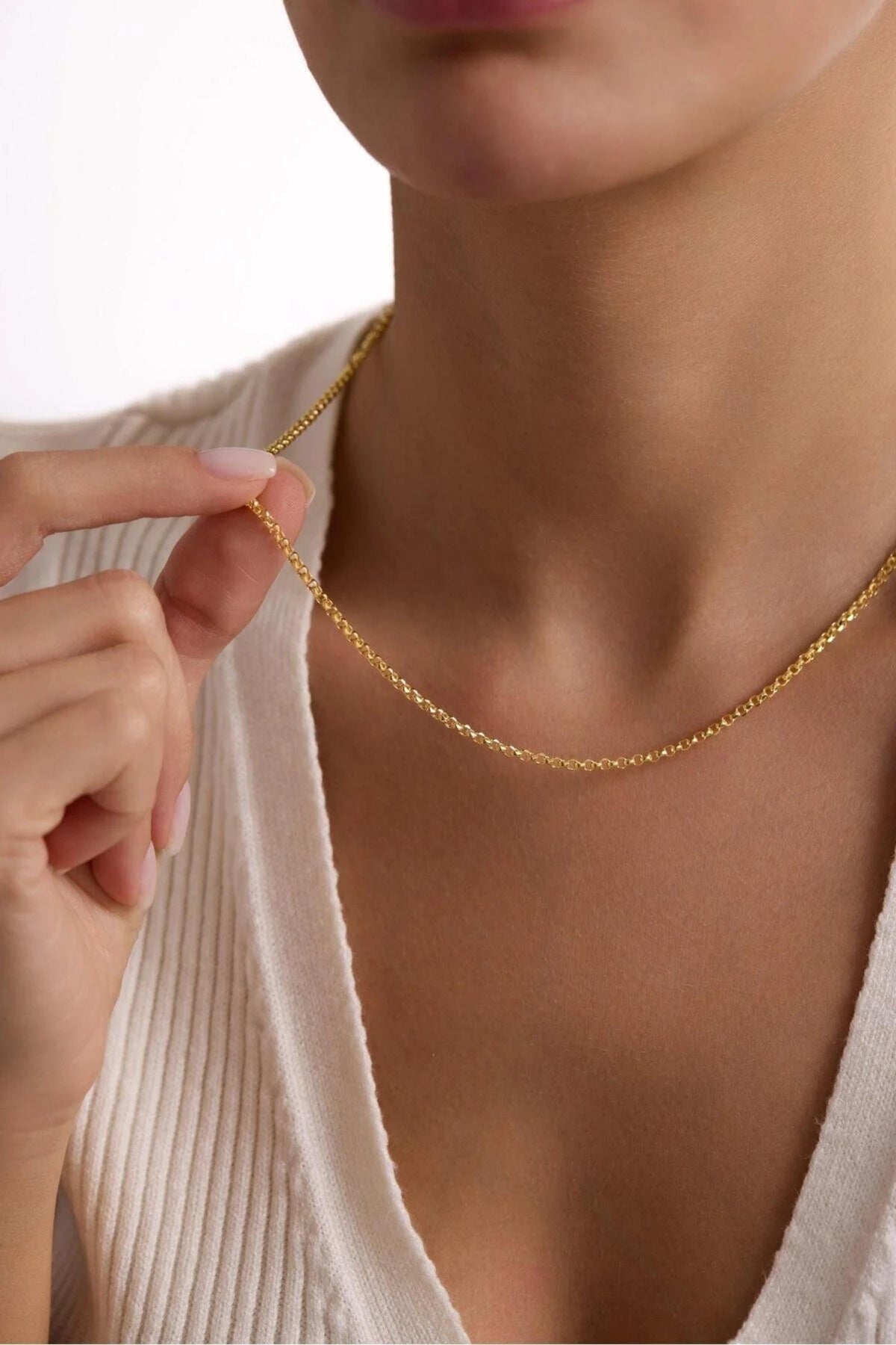 14K Gold 3mm Rolo Necklace, Dainty Round Link Chain, Minimalist Everyday Jewelry, Stackable Gold Chain Necklace, Gift for Her