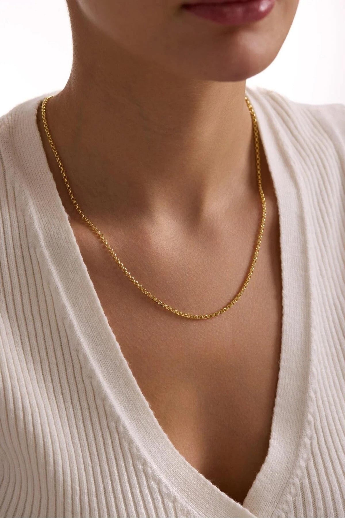 14K Gold 3mm Rolo Necklace, Dainty Round Link Chain, Minimalist Everyday Jewelry, Stackable Gold Chain Necklace, Gift for Her