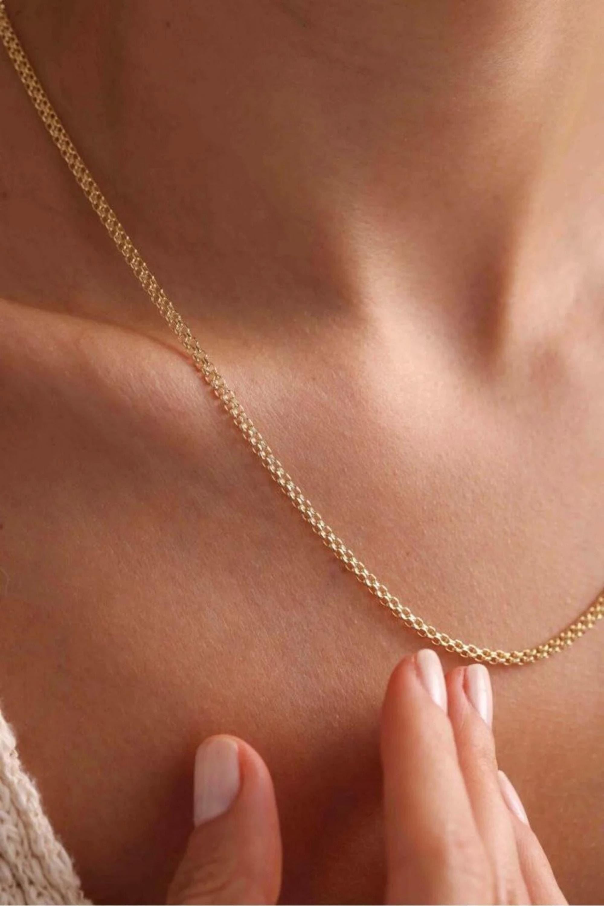 14K Gold 2mm Bismark Necklace, Dainty Bismark Link Chain, Minimalist Gold Necklace, Stackable Everyday Jewelry, Gift for Her