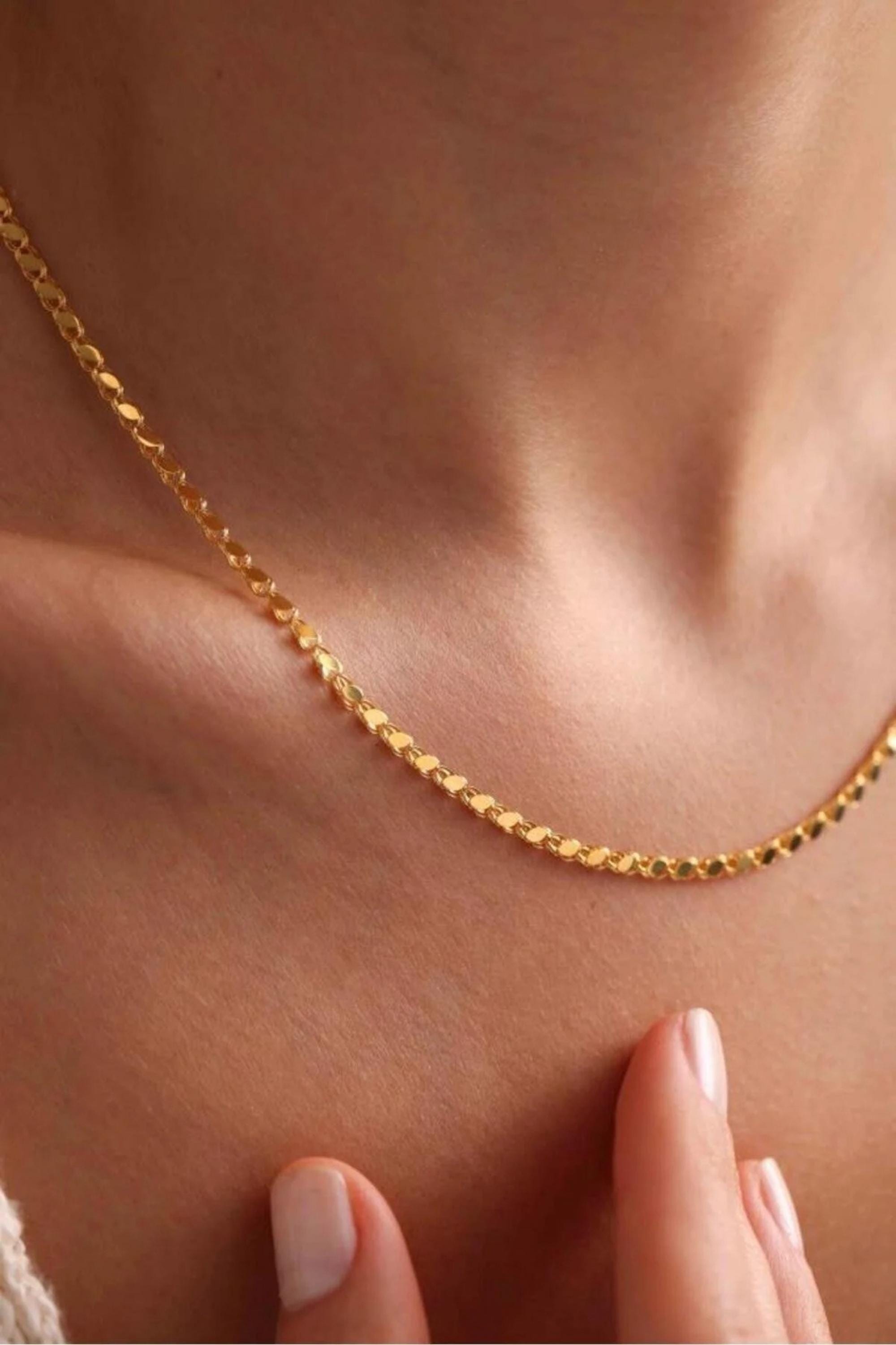 14K Gold 3mm Mirror Chain Necklace, Shiny Flat Gold Chain, Minimalist Everyday Necklace, Stackable Gold Chain, Gift for Her