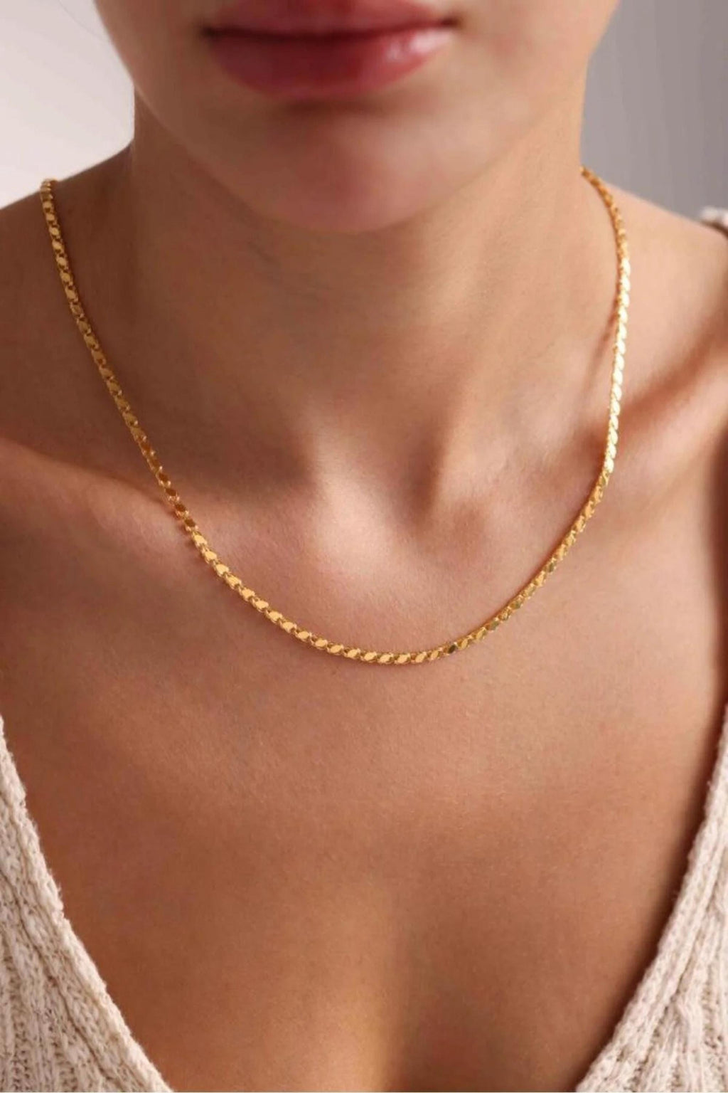14K Gold 3mm Mirror Chain Necklace, Shiny Flat Gold Chain, Minimalist Everyday Necklace, Stackable Gold Chain, Gift for Her