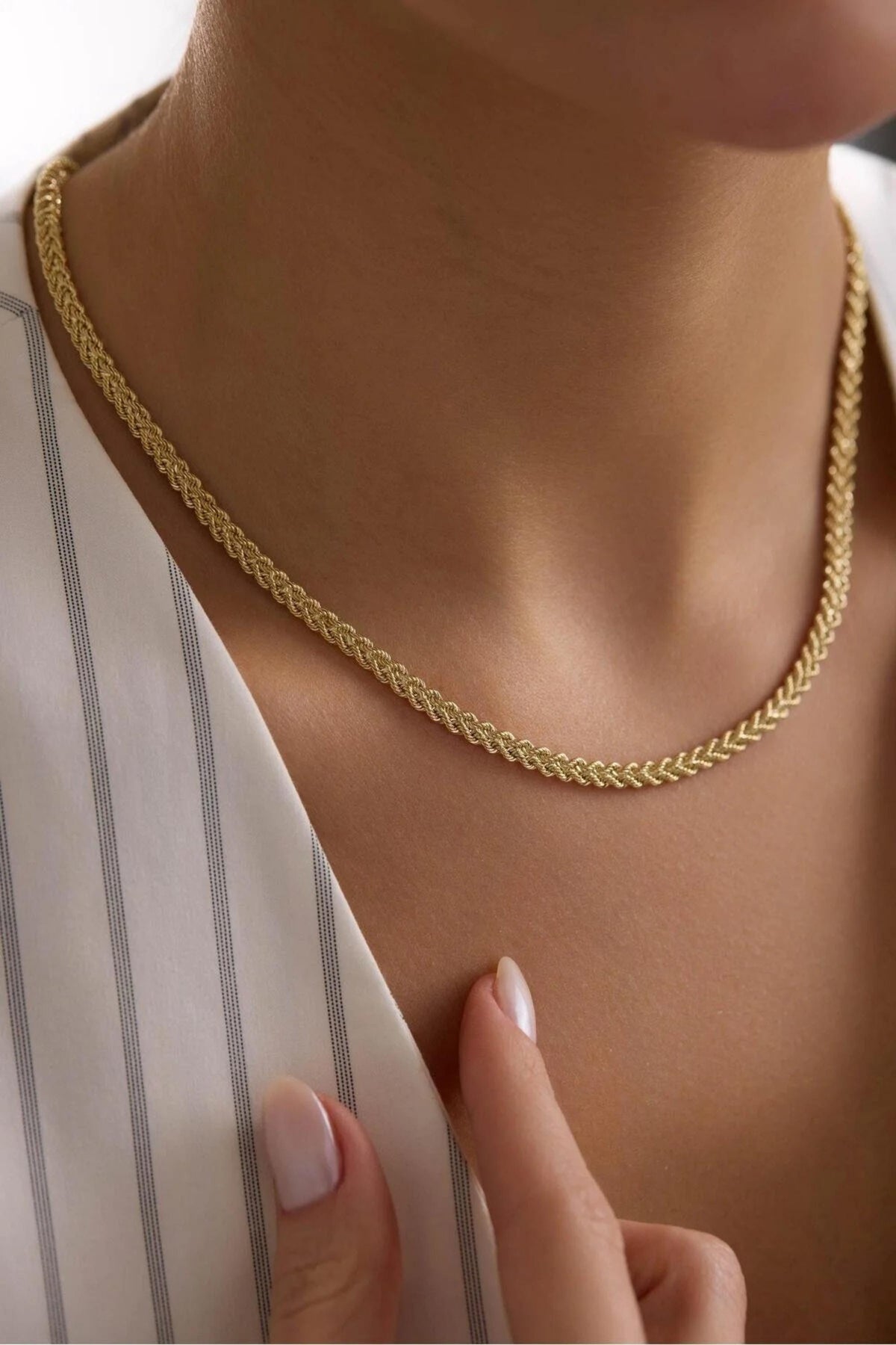 14K Gold 4mm Rope Chain Necklace, Chunky Gold Necklace, Dainty Everyday Necklace, Layering & Stackable Jewelry for Women, Gift for Her