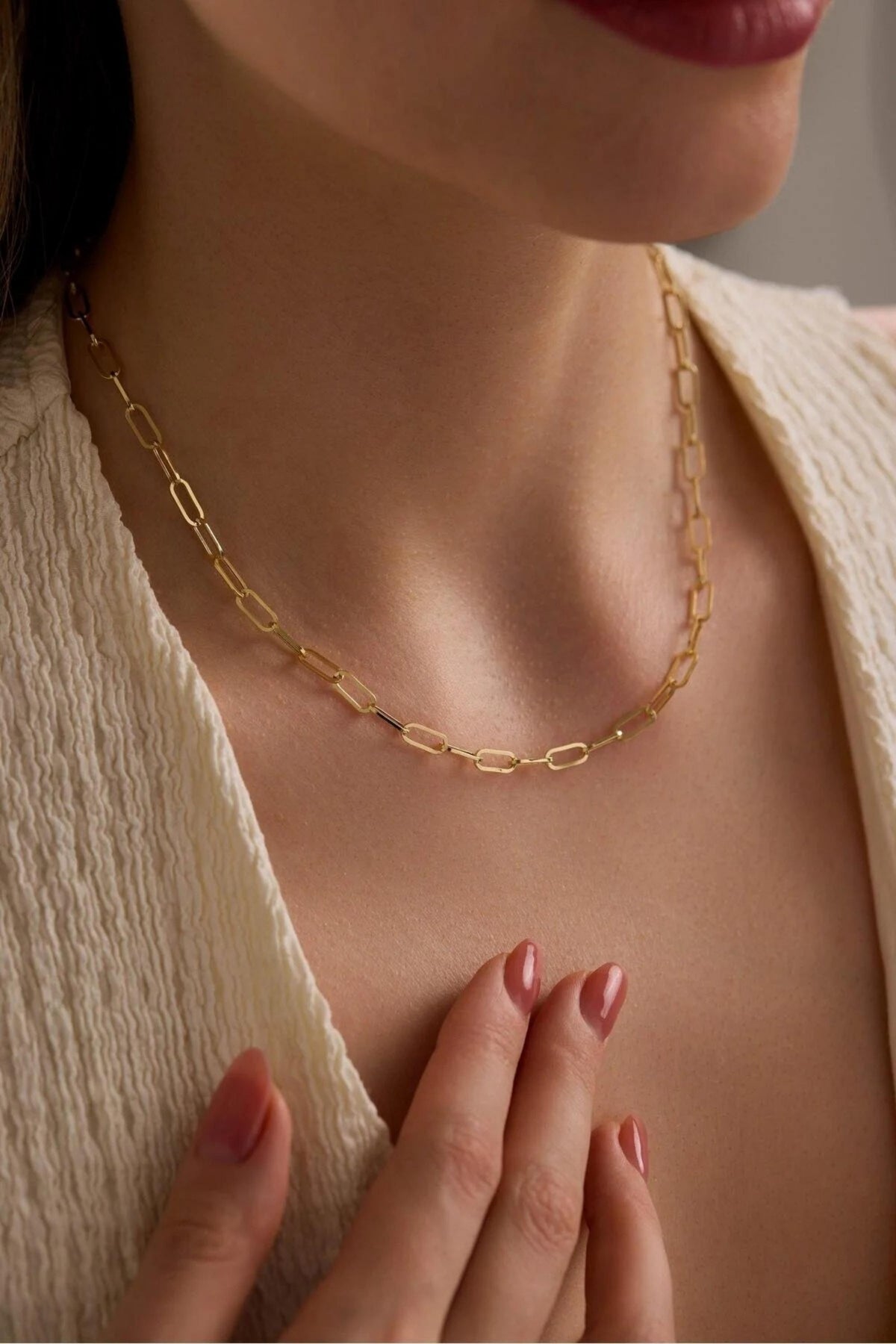 14K Gold 4mm Paperclip Chain Necklace, Dainty Gold Necklace, Minimalist Everyday Jewelry, Layering & Stackable Gold Necklace, Gift for Her