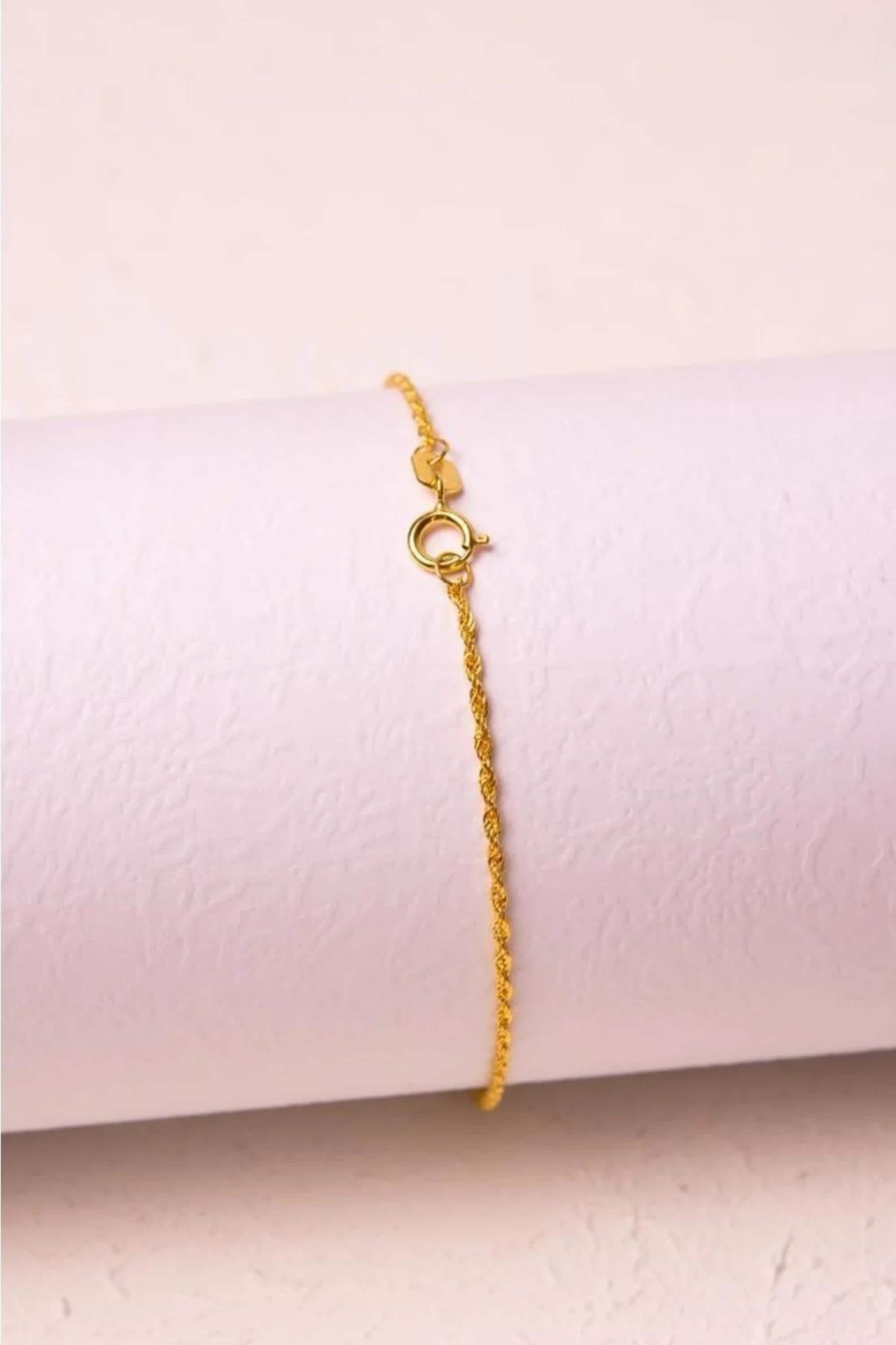 14K Gold 2mm Rope Chain Bracelet, Dainty Gold Bracelet, Minimalist Everyday Jewelry, Stackable Gold Chain Bracelet, Gift for Her