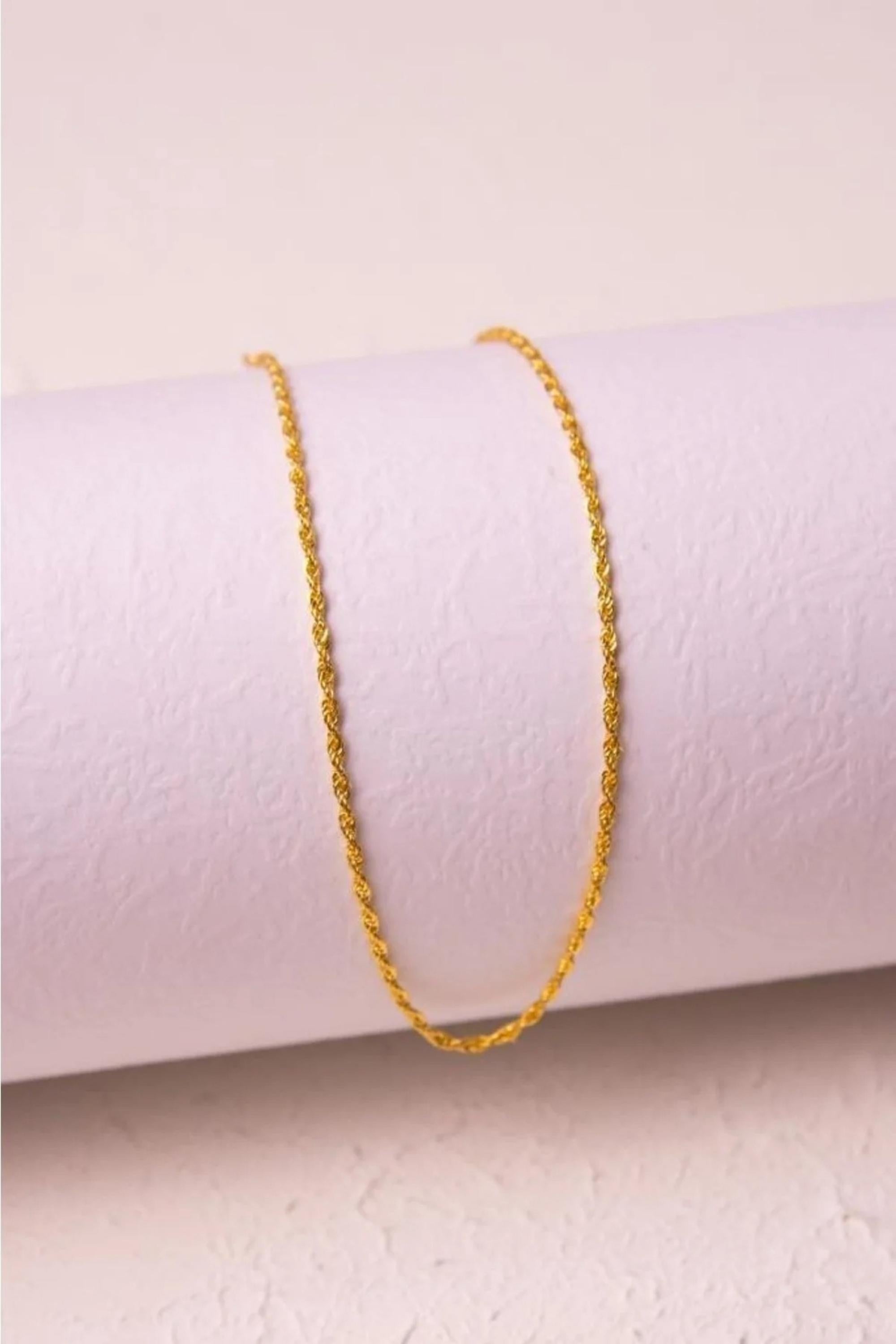 14K Gold 2mm Rope Chain Bracelet, Dainty Gold Bracelet, Minimalist Everyday Jewelry, Stackable Gold Chain Bracelet, Gift for Her