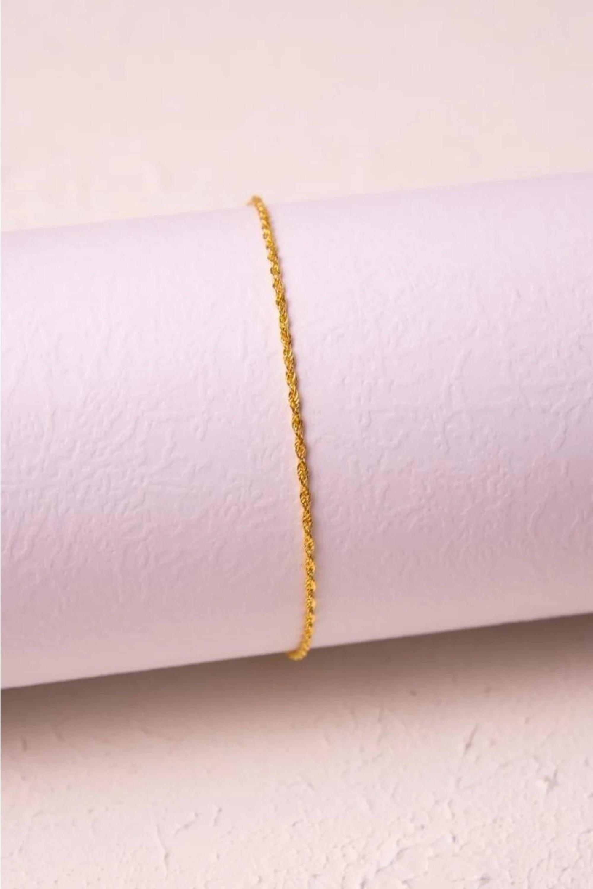 14K Gold 2mm Rope Chain Bracelet, Dainty Gold Bracelet, Minimalist Everyday Jewelry, Stackable Gold Chain Bracelet, Gift for Her