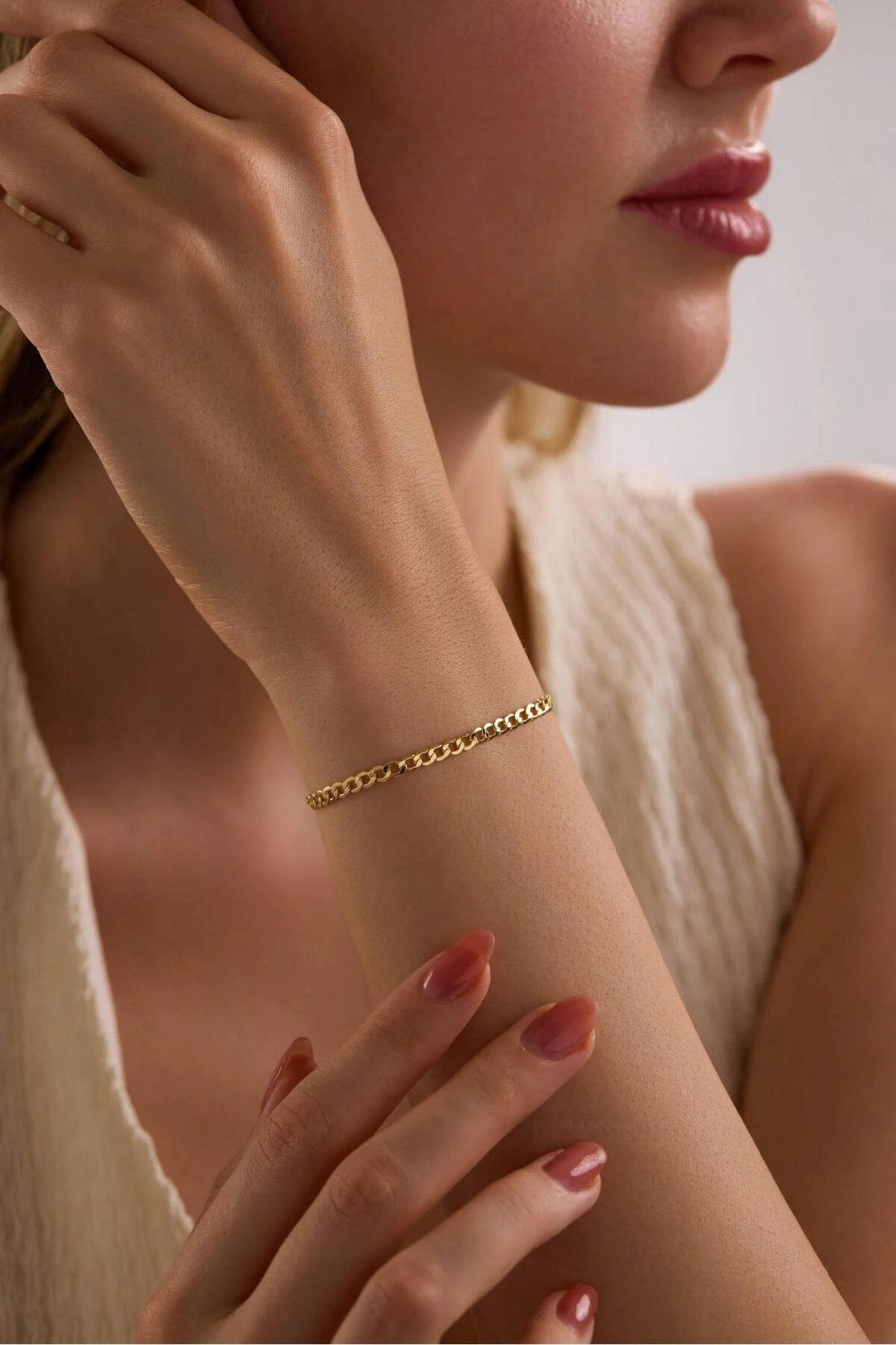 14K Gold 3mm Cuban Link Bracelet, Dainty Gold Bracelet, Minimalist Everyday Jewelry, Stackable Gold Bracelet, Gift for Men & Women