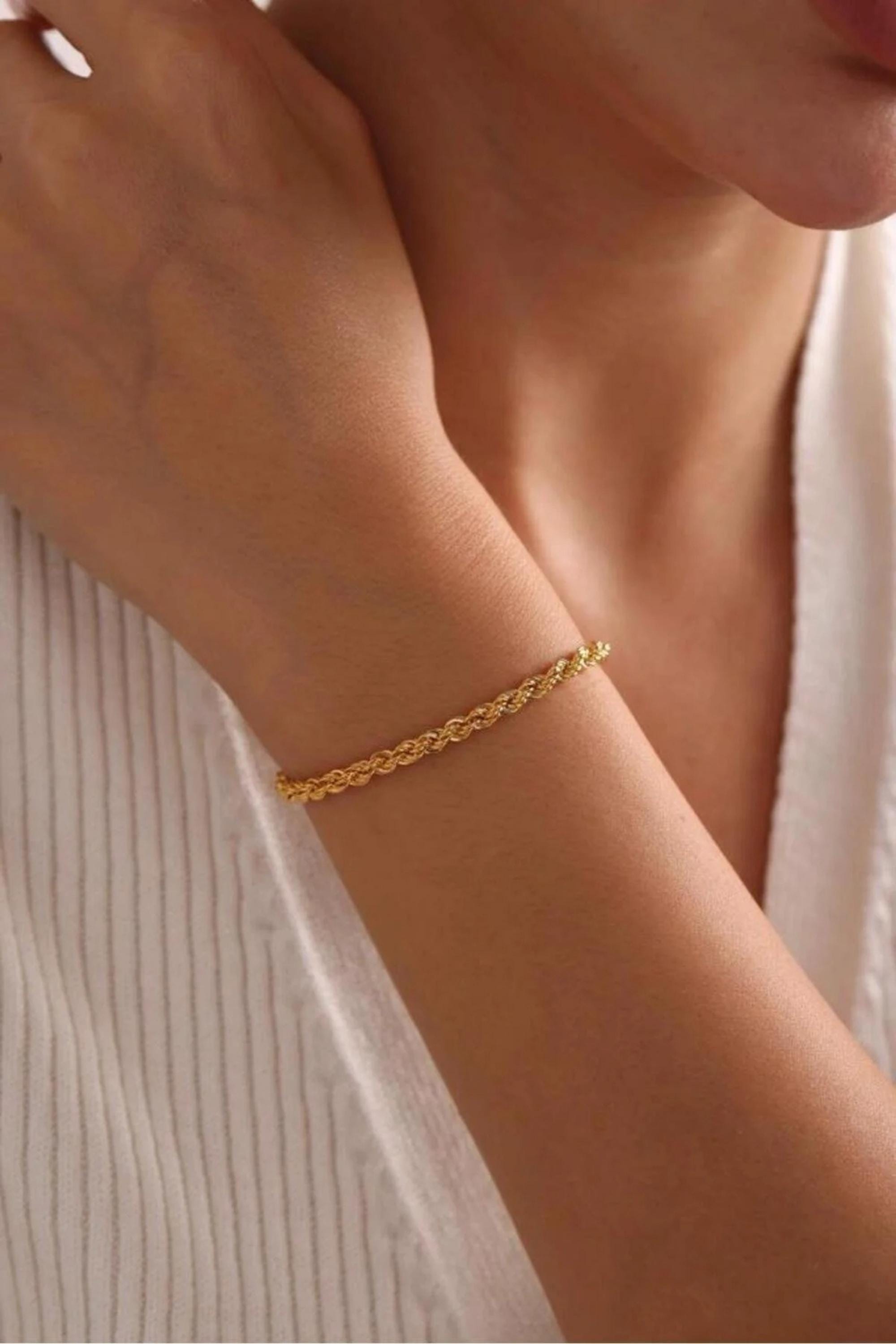 14K Gold 3mm Rope Chain Bracelet, Dainty Gold Bracelet, Minimalist Everyday Jewelry, Stackable Gold Rope Bracelet, Gift for Her