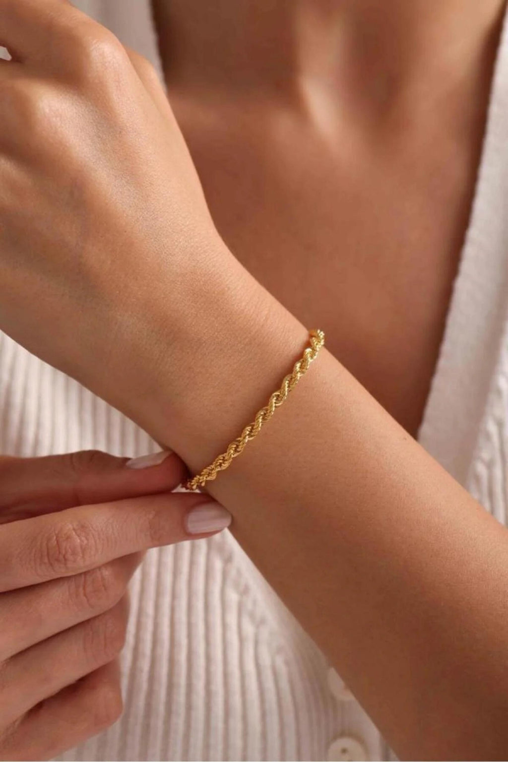 14K Gold 3mm Rope Chain Bracelet, Dainty Gold Bracelet, Minimalist Everyday Jewelry, Stackable Gold Rope Bracelet, Gift for Her