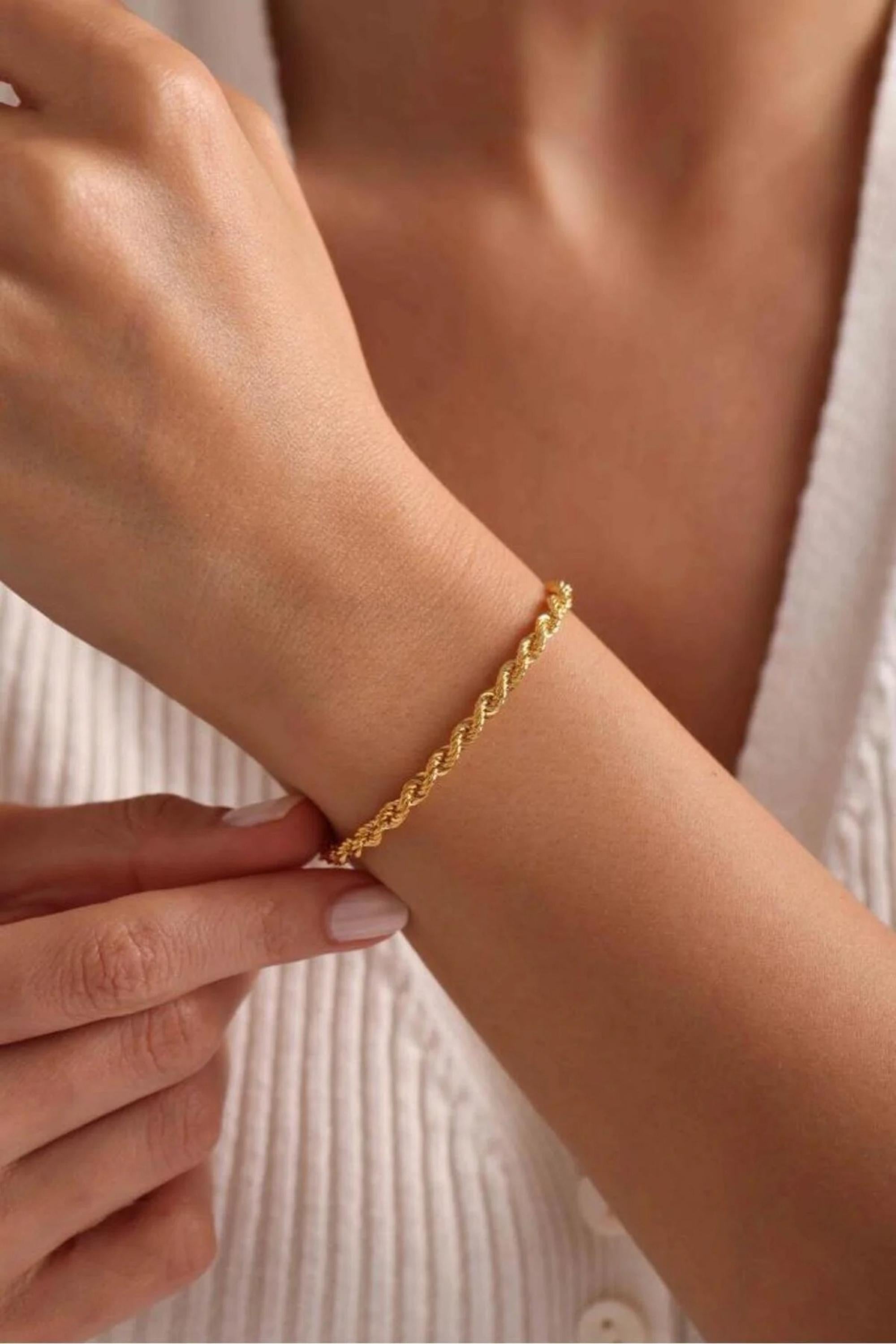 14K Gold 3mm Rope Chain Bracelet, Dainty Gold Bracelet, Minimalist Everyday Jewelry, Stackable Gold Rope Bracelet, Gift for Her