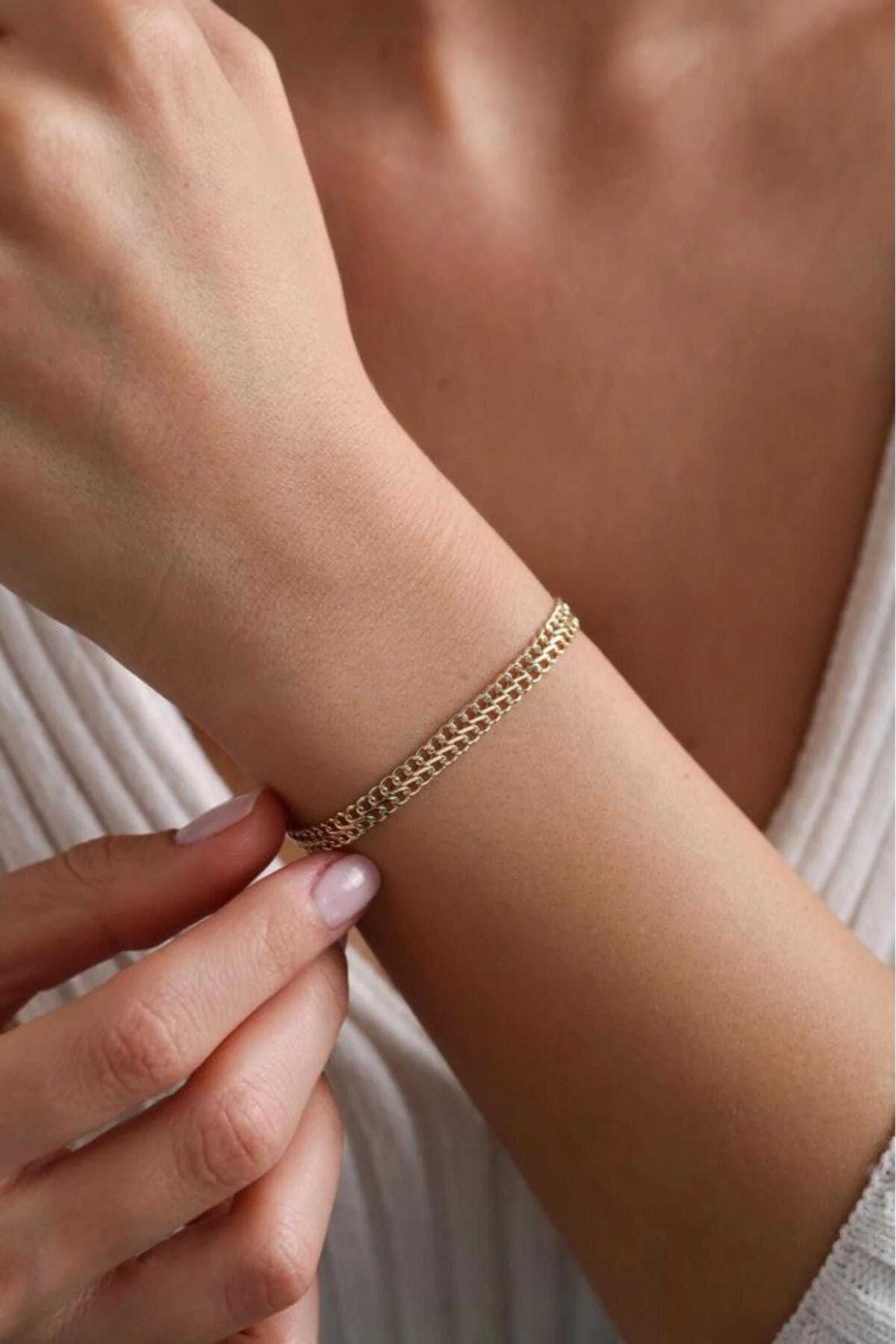 14K Gold 4mm Vienna Chain Bracelet, Chunky Gold Bracelet, Minimalist Everyday Jewelry, Stackable Gold Bracelet, Gift for Her
