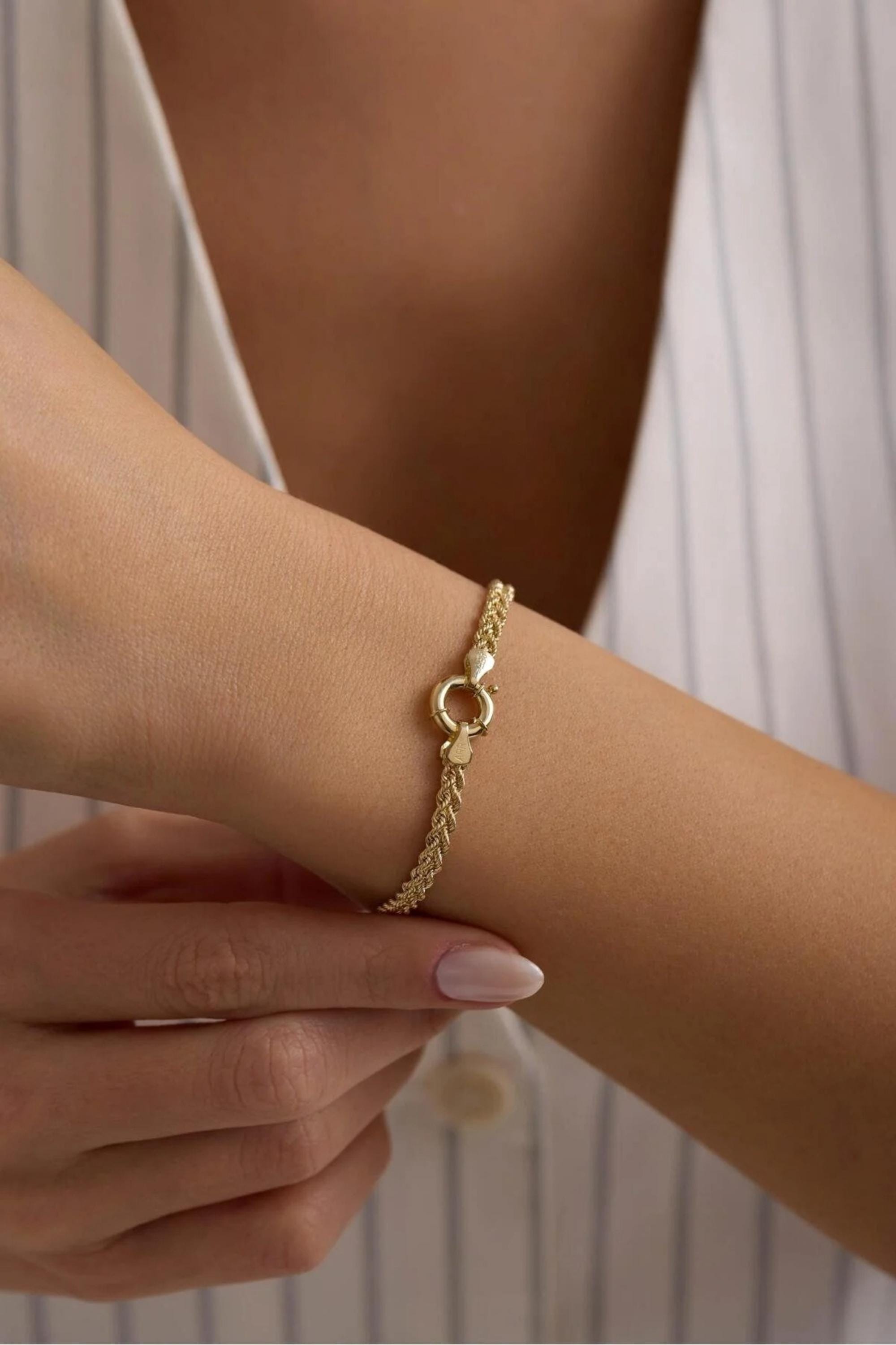 14K Gold 4mm Rope Bracelet, Chunky Gold Bracelet, Minimalist Everyday Jewelry, Stackable Gold Rope Bracelet, Gift for Her