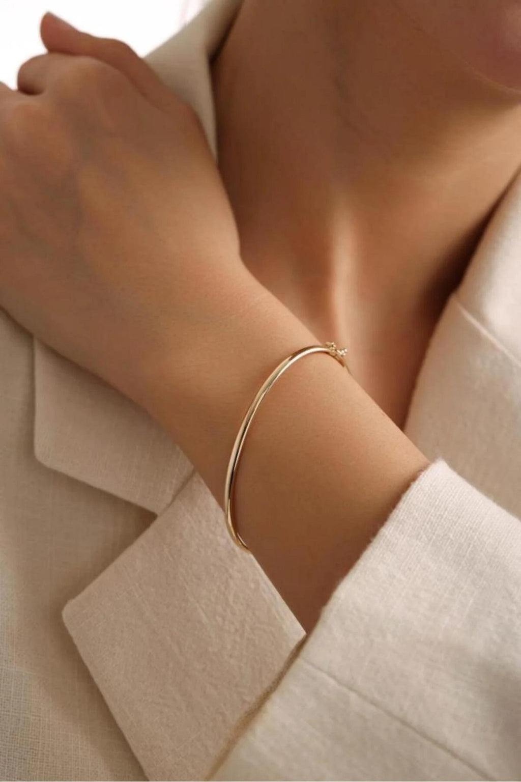 14K Gold 4mm Bangle Bracelet, Dainty Gold Bracelet, Minimalist Everyday Jewelry, Stackable Gold Bracelet, Gift for Her