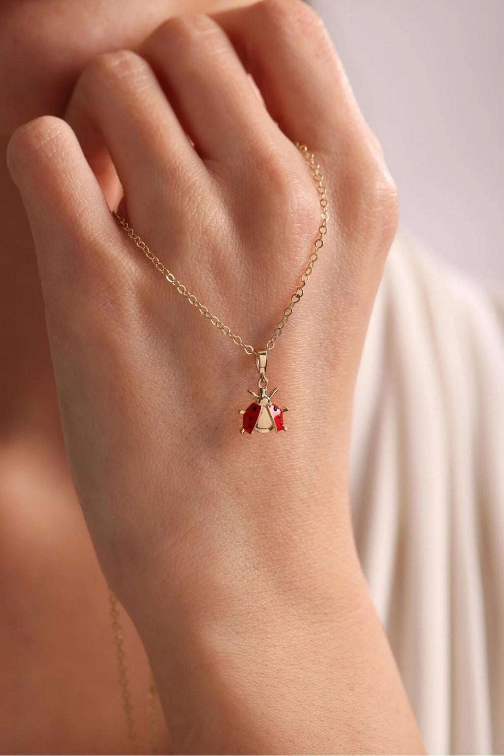 14K Gold Ladybug Necklace, Dainty Gold Necklace, Lucky Charm Jewelry, Minimalist Everyday Necklace, Stackable Gold Necklace, Gift for Her