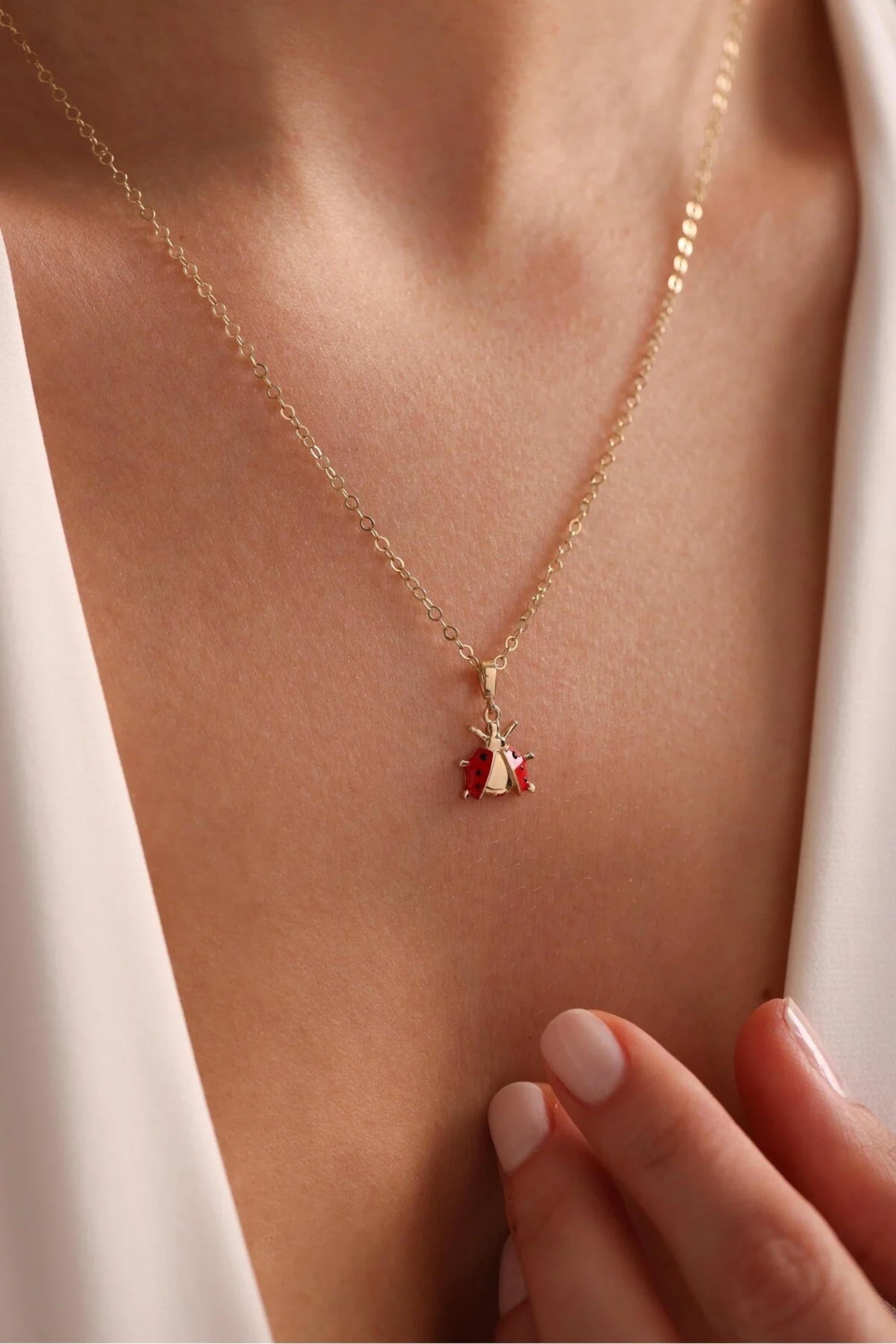 14K Gold Ladybug Necklace, Dainty Gold Necklace, Lucky Charm Jewelry, Minimalist Everyday Necklace, Stackable Gold Necklace, Gift for Her