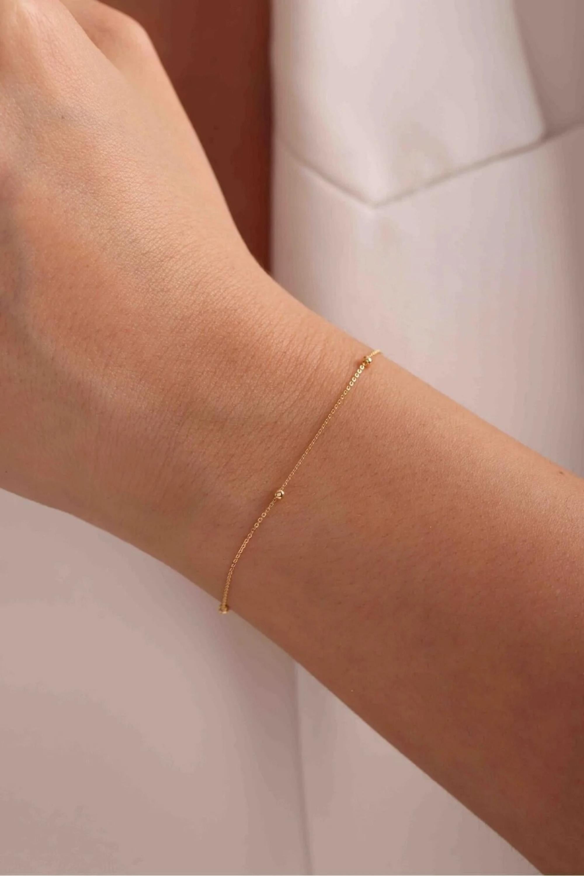 14K Gold Satellite Bracelet, Dainty Gold Bracelet, Minimalist Everyday Jewelry, Stackable Gold Chain Bracelet, Gift for Her
