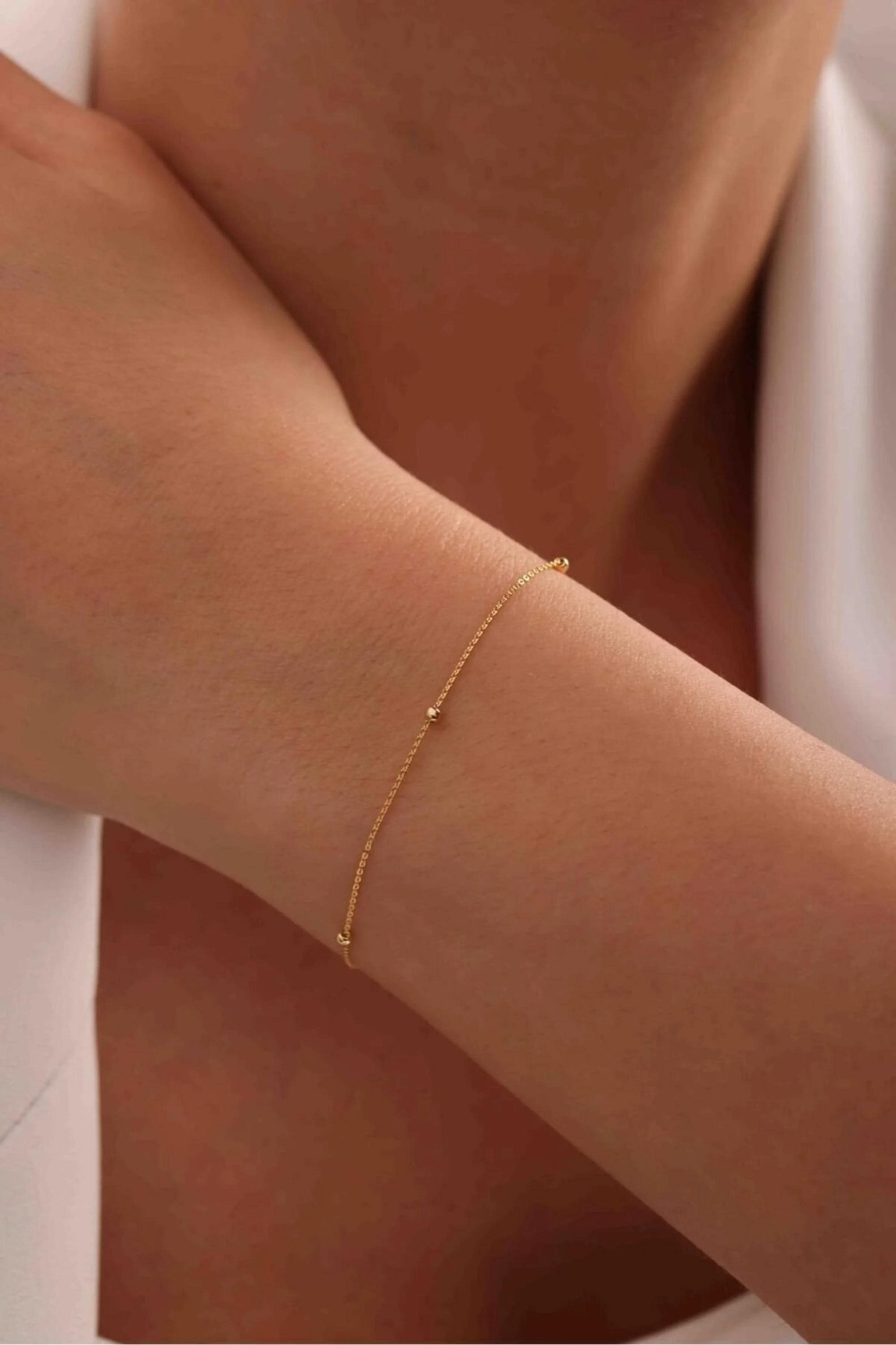 14K Gold Satellite Bracelet, Dainty Gold Bracelet, Minimalist Everyday Jewelry, Stackable Gold Chain Bracelet, Gift for Her