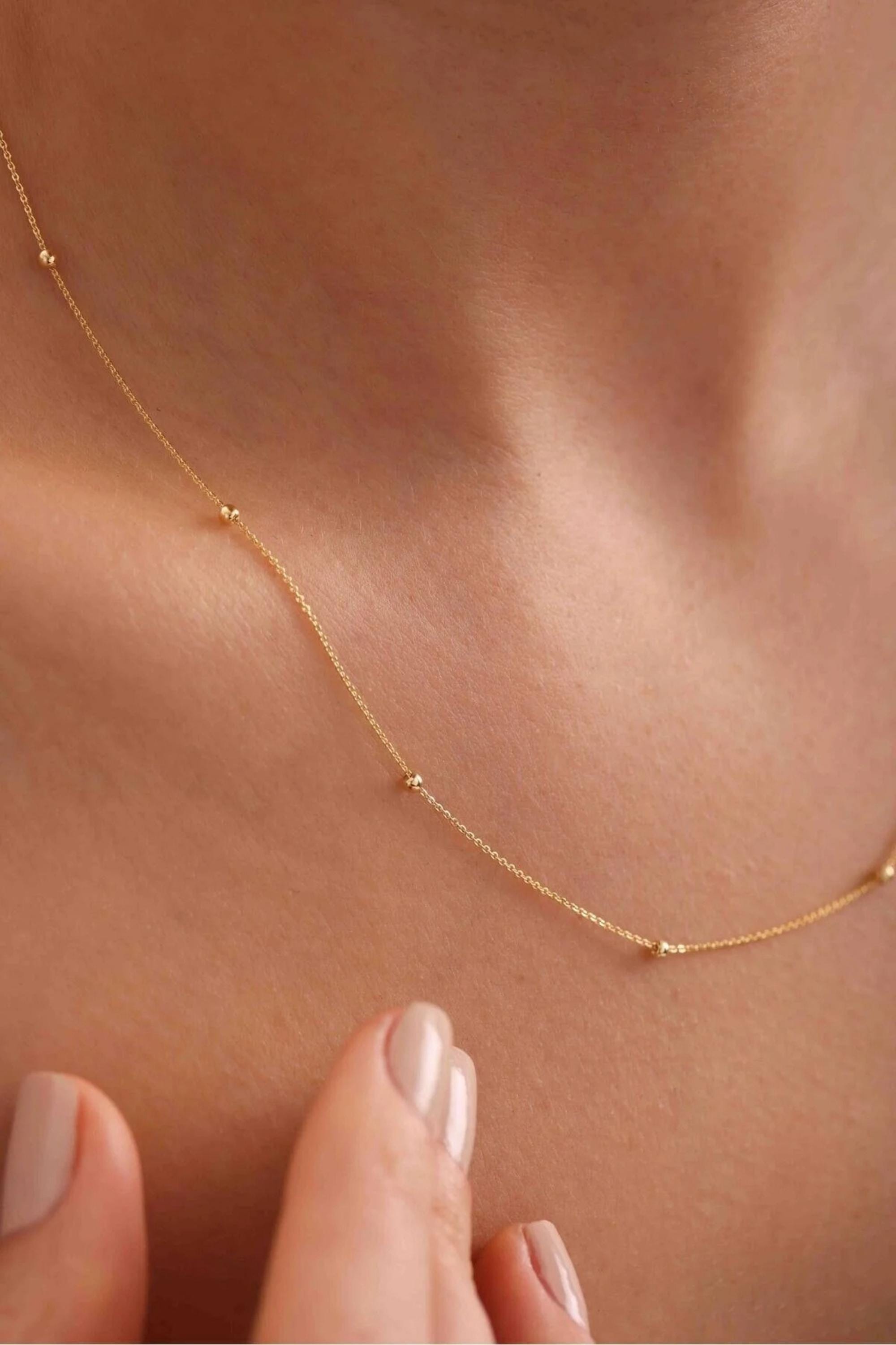 14K Gold Satellite Necklace, Dainty Gold Chain Necklace, Minimalist Everyday Jewelry, Layering & Stackable Gold Necklace, Gift for Her