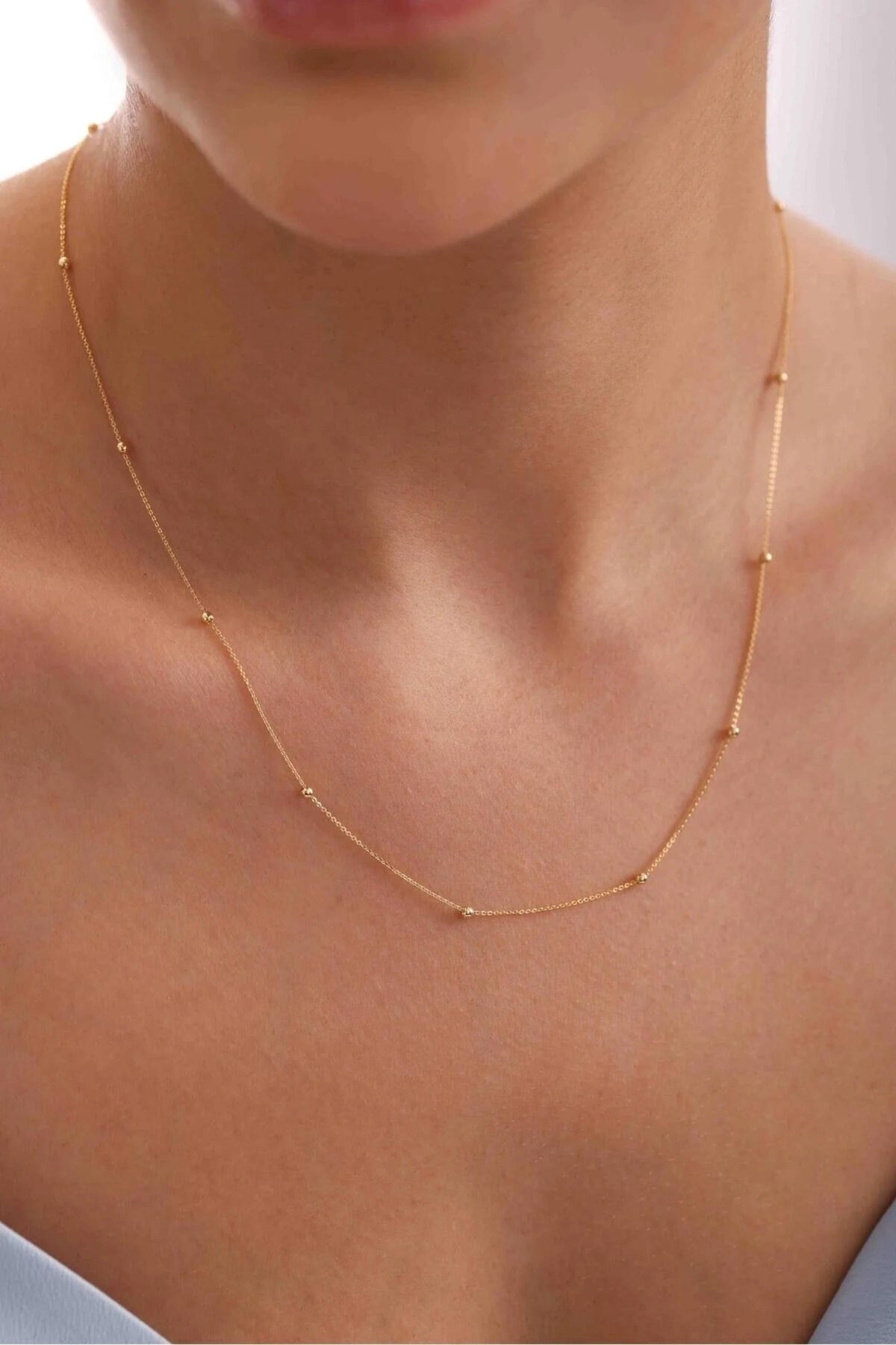 14K Gold Satellite Necklace, Dainty Gold Chain Necklace, Minimalist Everyday Jewelry, Layering & Stackable Gold Necklace, Gift for Her