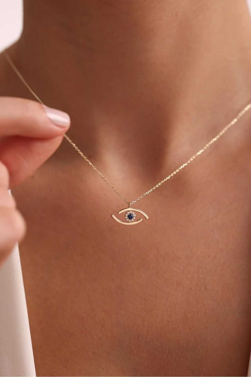 14K Gold Evil Eye Necklace, Dainty Gold Chain Necklace, Protection Jewelry, Minimalist Everyday Necklace, Stackable Gold, Gift for Her