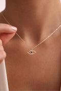 14K Gold Evil Eye Necklace, Dainty Gold Chain Necklace, Protection Jewelry, Minimalist Everyday Necklace, Stackable Gold, Gift for Her