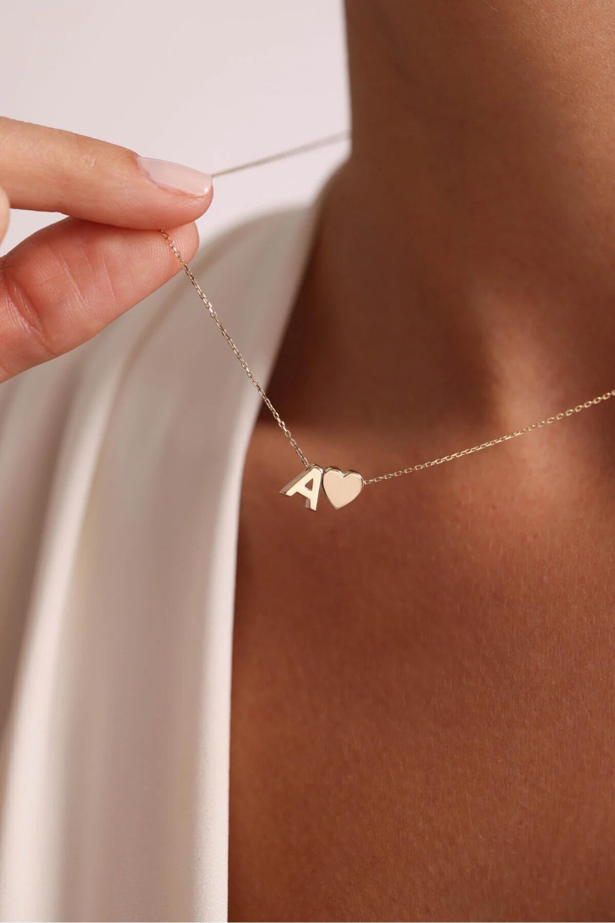 14K Gold Heart Initial Necklace, Personalized Gold Necklace, Dainty Letter Necklace, Minimalist Everyday Jewelry, Gift for Her