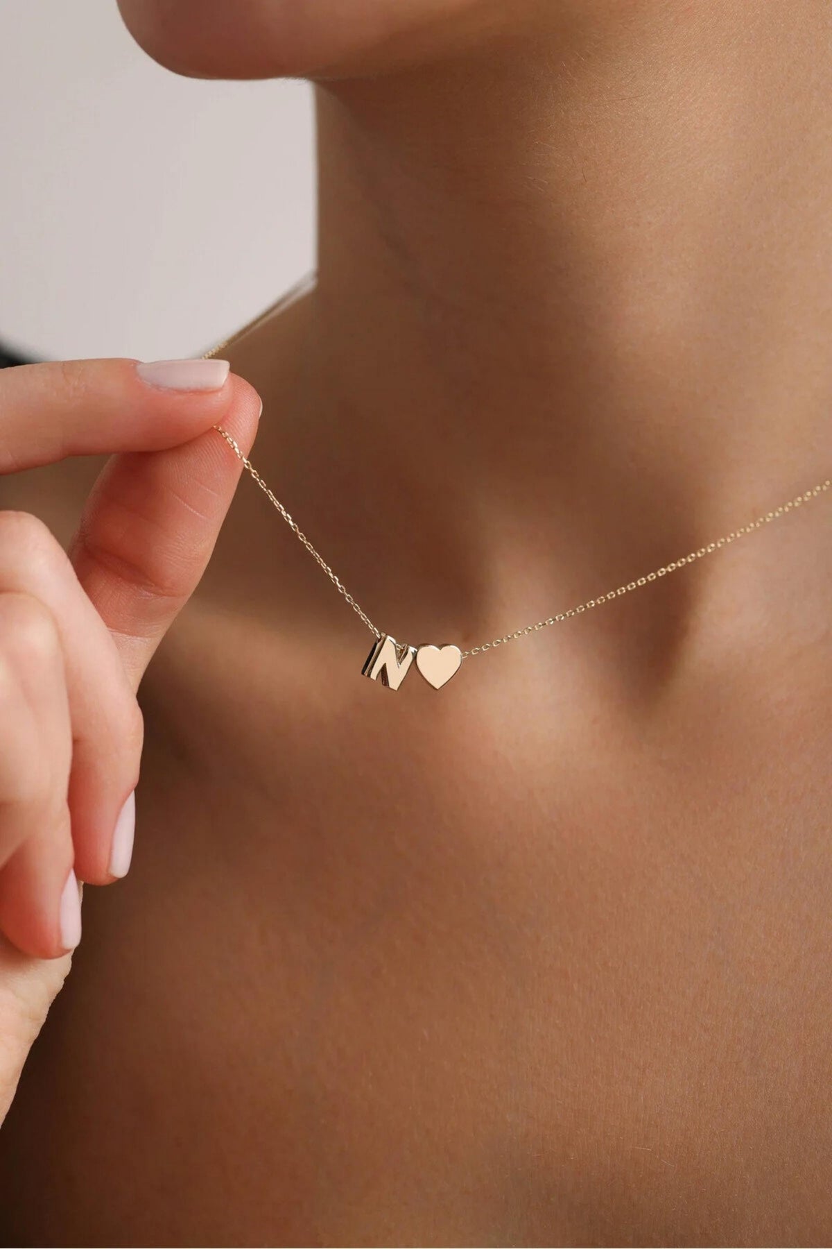 14K Gold Heart Initial Necklace, Personalized Gold Necklace, Dainty Letter Necklace, Minimalist Everyday Jewelry, Gift for Her
