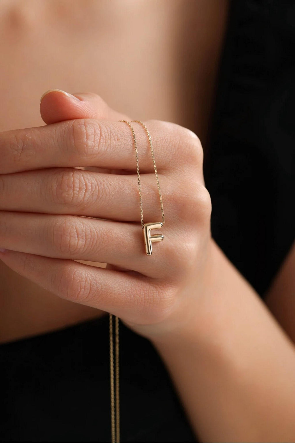 14K Gold Balloon Initial Necklace, Personalized Letter Necklace, Dainty Gold Initial Necklace, Minimalist Everyday Jewelry, Gift for Her