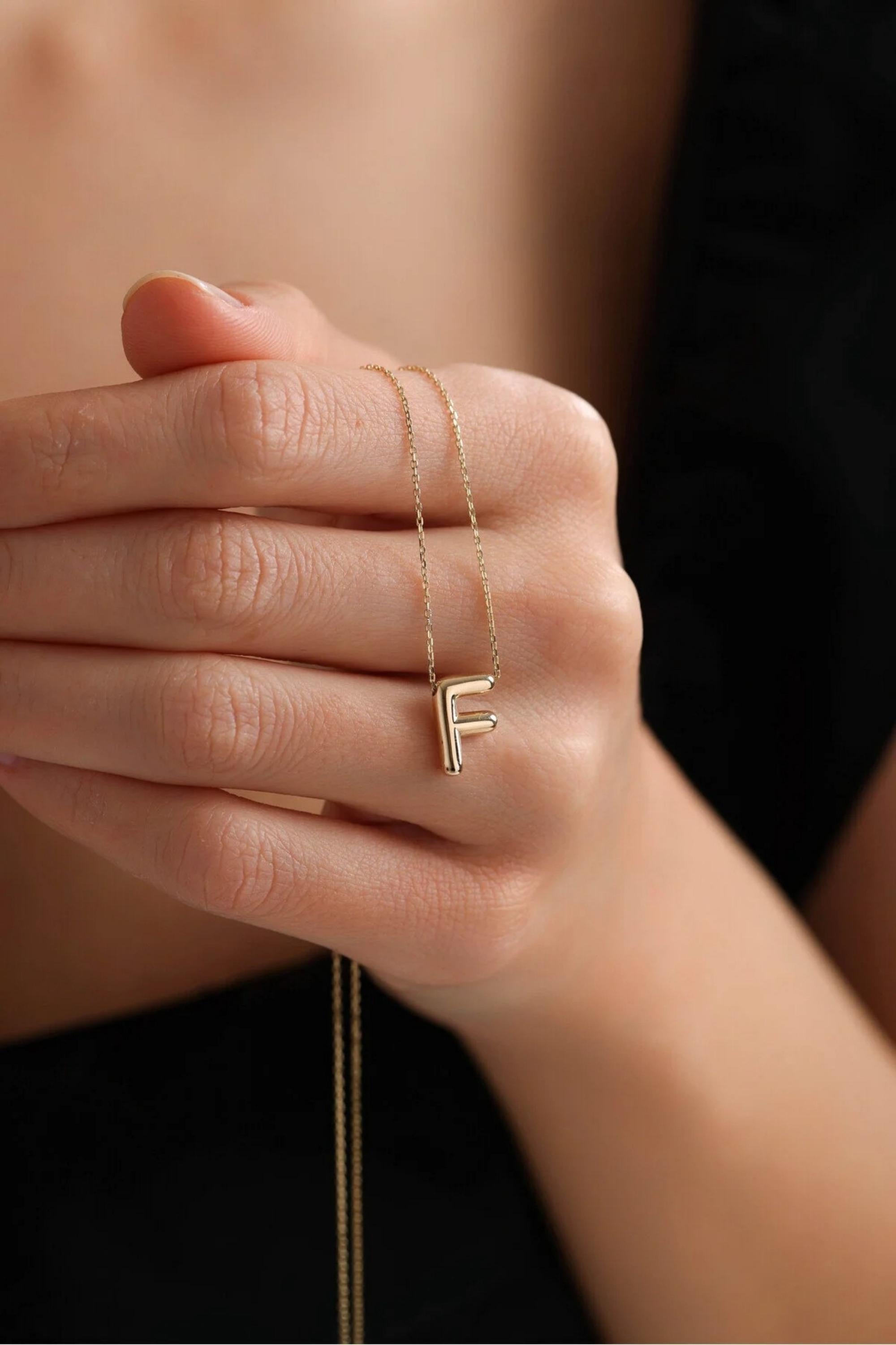 14K Gold Balloon Initial Necklace, Personalized Letter Necklace, Dainty Gold Initial Necklace, Minimalist Everyday Jewelry, Gift for Her