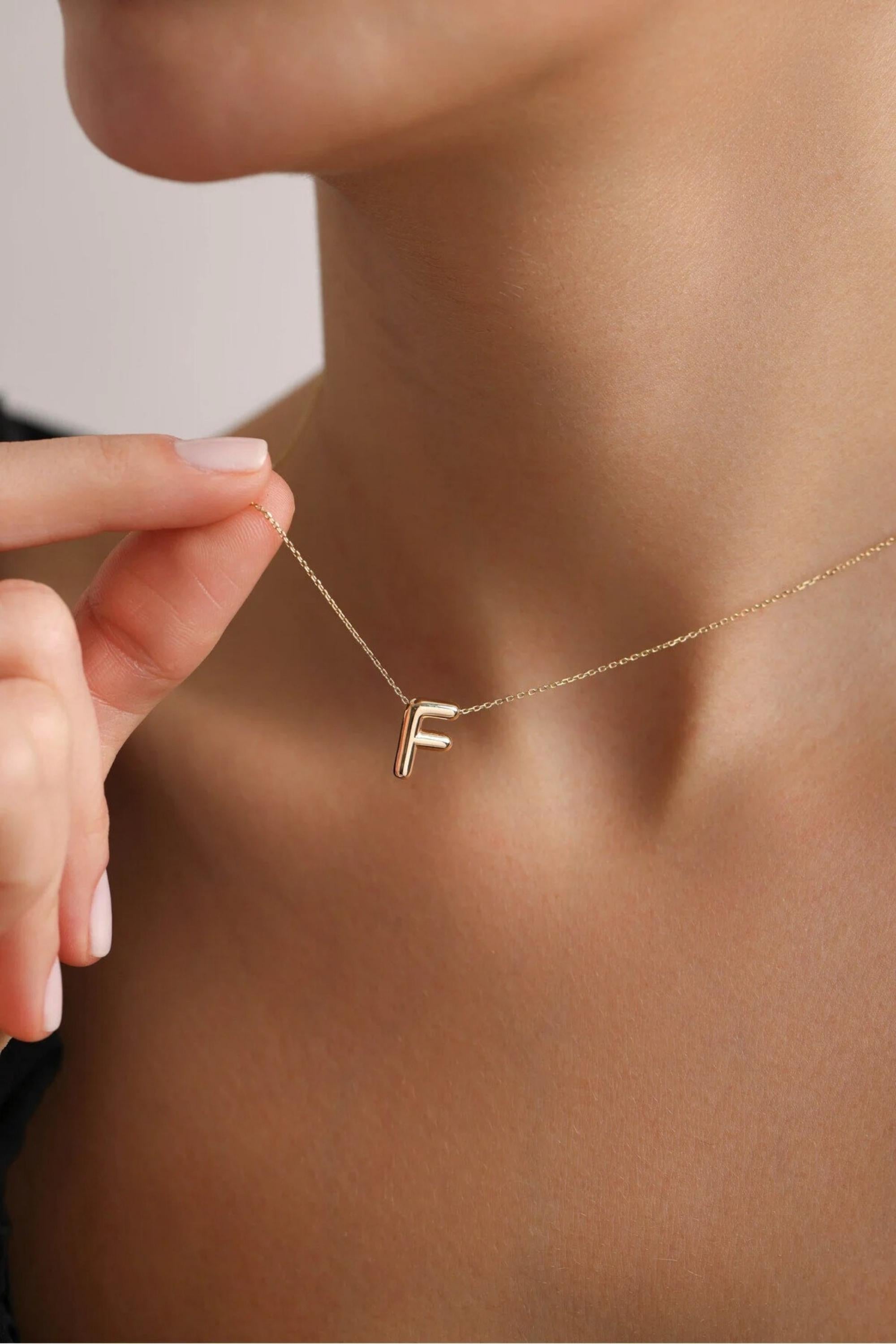 14K Gold Balloon Initial Necklace, Personalized Letter Necklace, Dainty Gold Initial Necklace, Minimalist Everyday Jewelry, Gift for Her