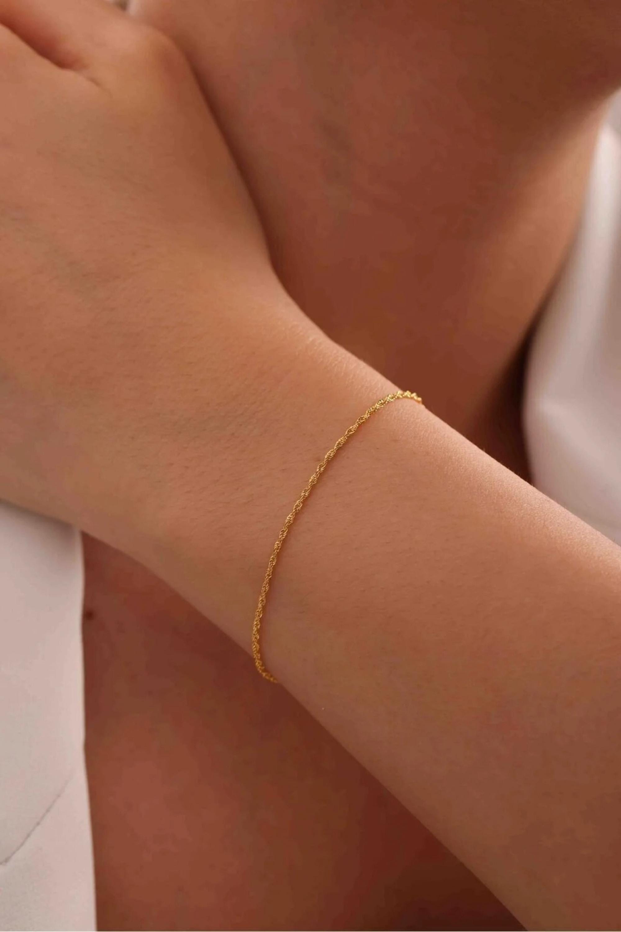 14K Gold 1.35mm Rope Bracelet, Dainty Gold Bracelet, Minimalist Everyday Jewelry, Stackable Thin Gold Rope Bracelet, Gift for Her