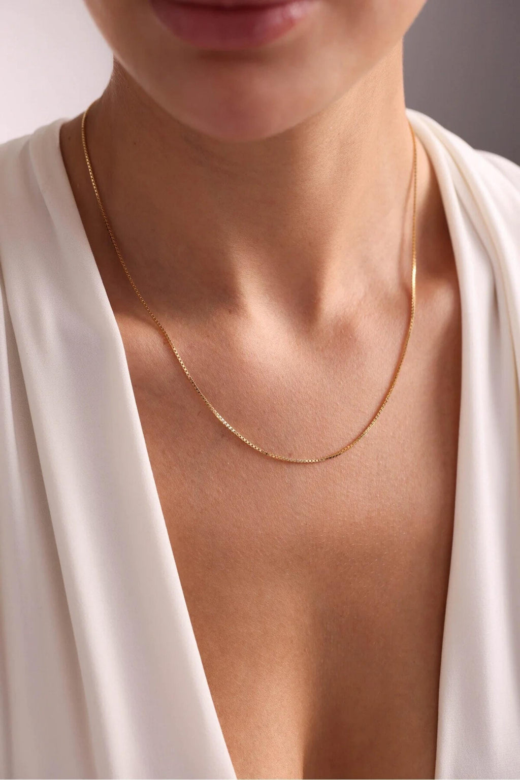 14K Gold 1mm Box Chain Necklace, Dainty Gold Chain Necklace, Minimalist Everyday Jewelry, Layering & Stackable Gold Necklace, Gift for Her