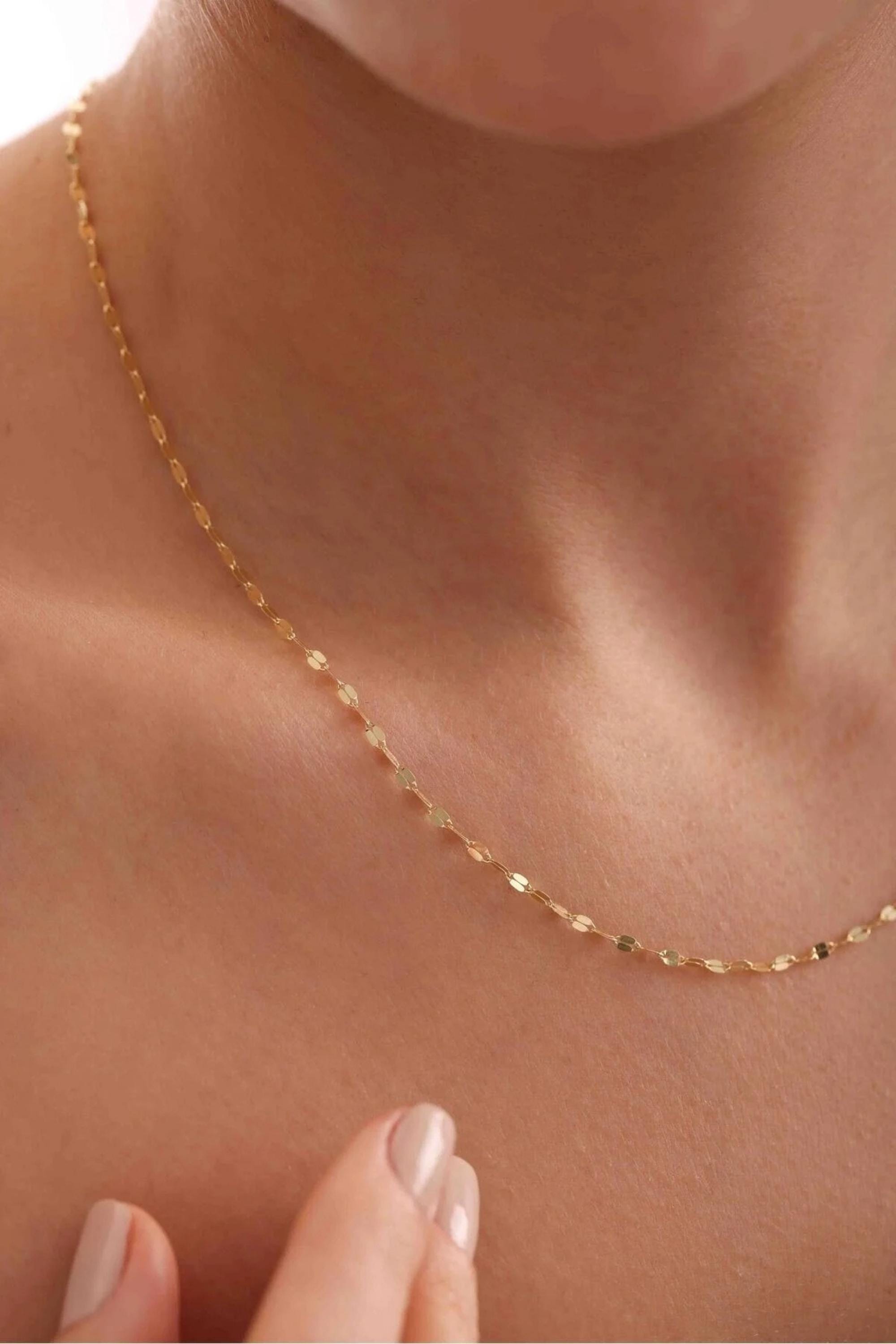 14K Gold 2.15mm Sequin Necklace, Dainty Gold Disc Necklace, Minimalist Everyday Jewelry, Layering & Stackable Gold Necklace, Gift for Her