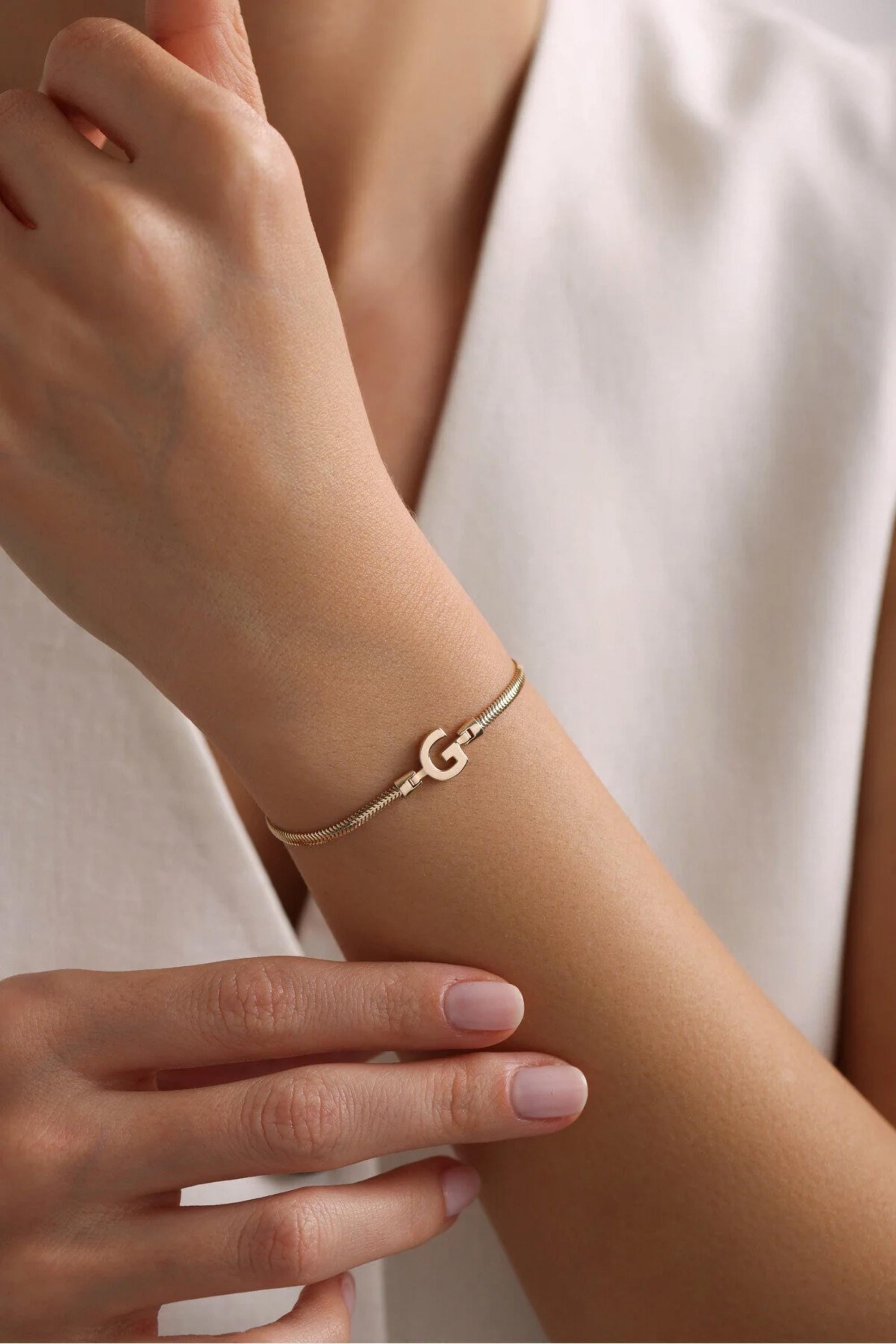 14K Gold 2.50mm Snake Chain Initial Bracelet, Personalized Gold Bracelet, Dainty Letter Bracelet, Minimalist Everyday Jewelry, Gift for Her