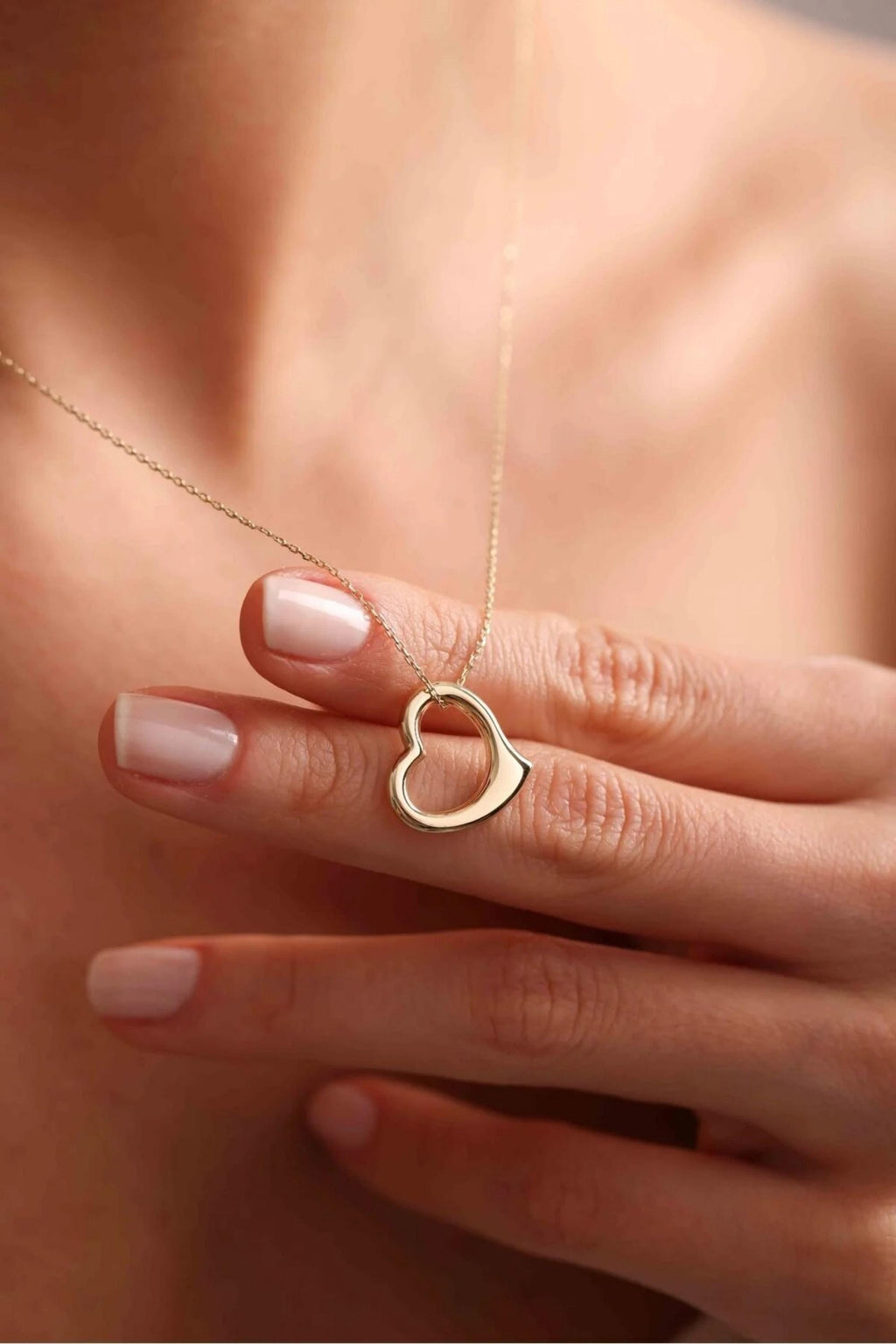 14K Gold Open Heart Necklace, Dainty Gold Necklace, Minimalist Everyday Jewelry, Stackable Gold Necklace, Gift for Her, Valentines Gift