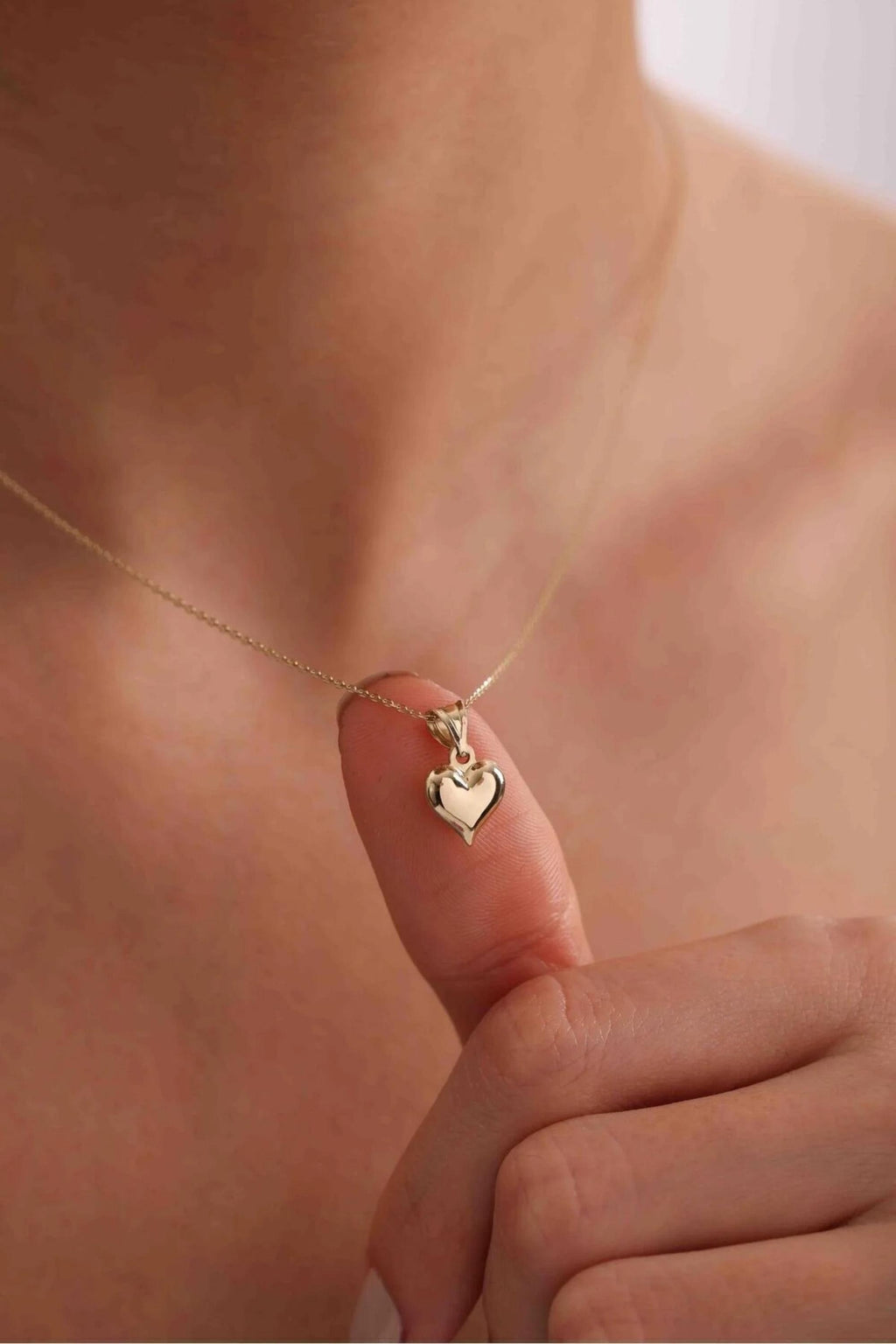 14K Gold Puff Heart Necklace, Dainty Gold Necklace, Minimalist Everyday Jewelry, Stackable Gold Necklace, Gift for Her, Valentines Gift