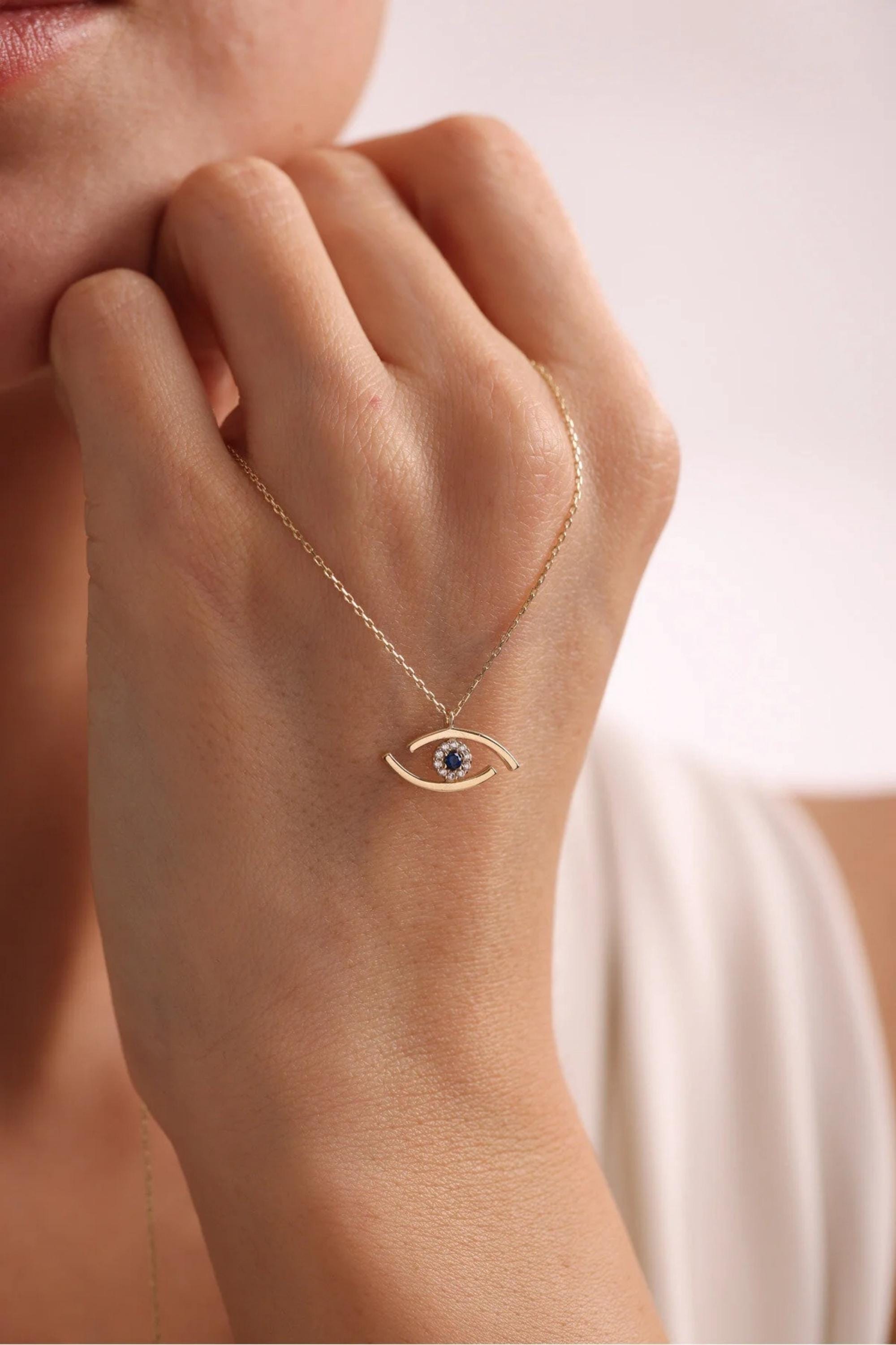 14K Gold Evil Eye Necklace, Dainty Gold Chain Necklace, Protection Jewelry, Minimalist Everyday Necklace, Stackable Gold, Gift for Her