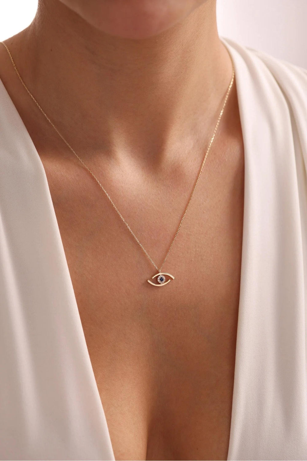 14K Gold Evil Eye Necklace, Dainty Gold Chain Necklace, Protection Jewelry, Minimalist Everyday Necklace, Stackable Gold, Gift for Her